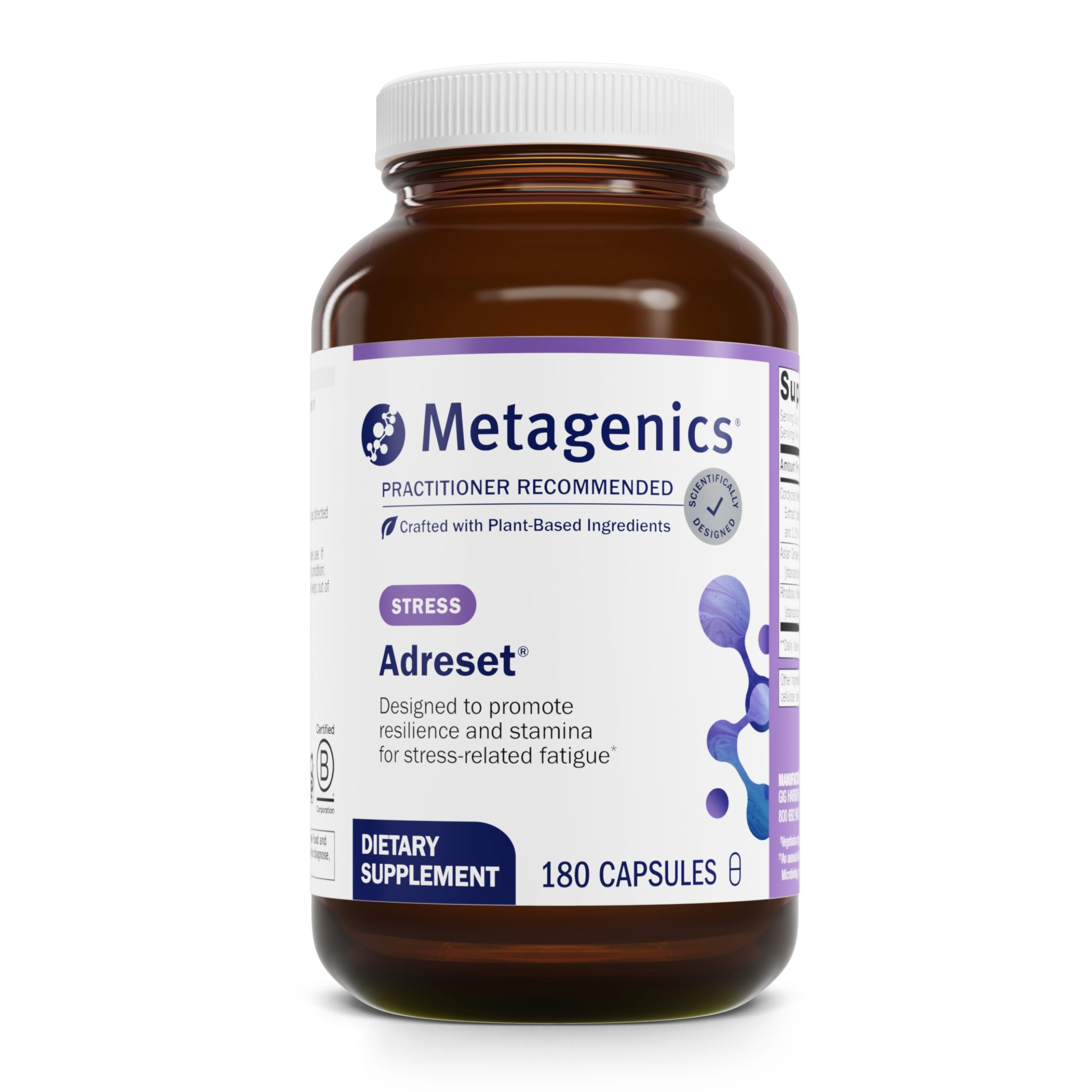 Metagenics Adreset - Adaptogen Supplement for Fatigue Relief with Asian Ginseng & Cordyceps - Non-GMO, Gluten-Free - 180 Capsules - Boost Energy & Reduce Stress for Busy Professionals & Students