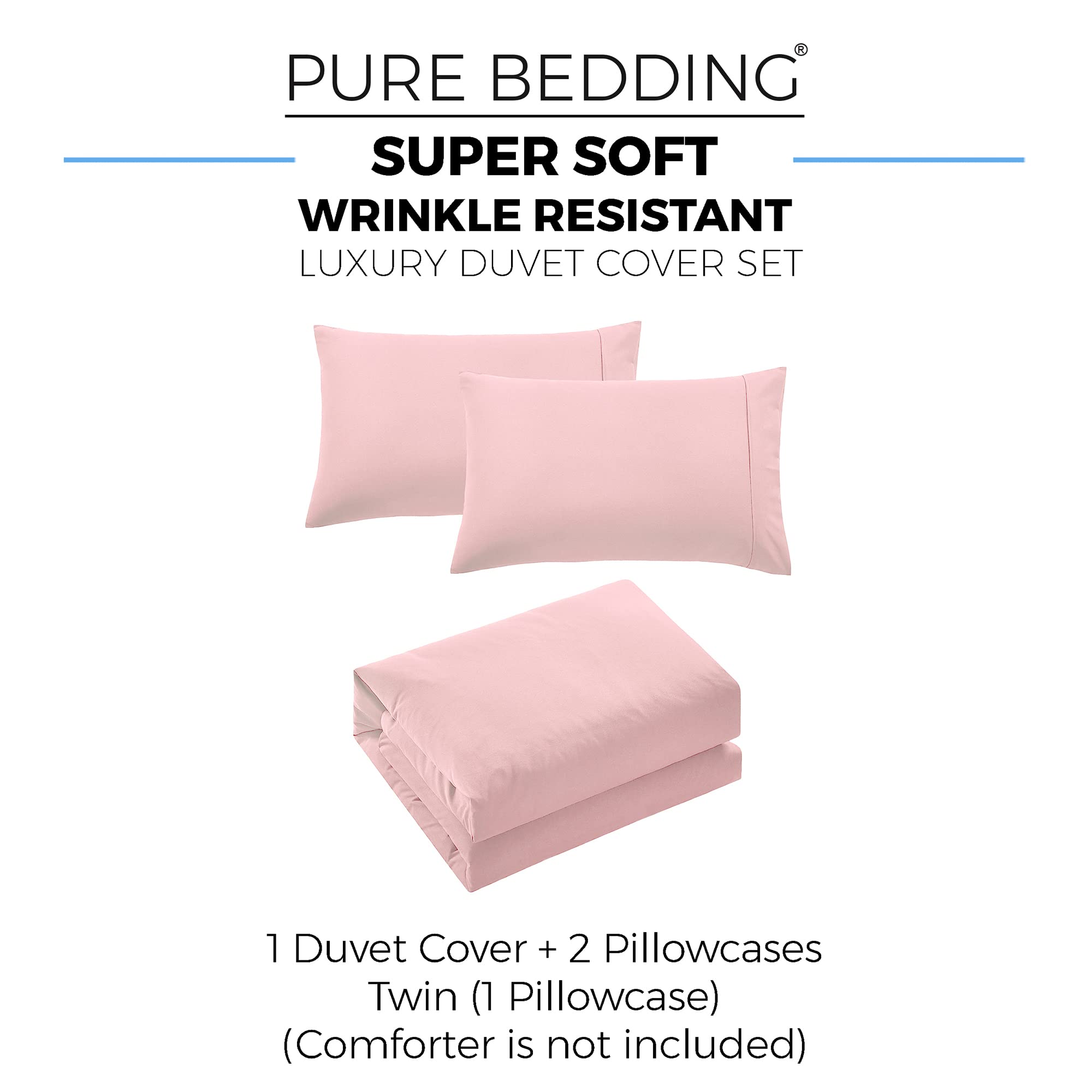 Luxury 1800 Brushed Microfiber Queen Duvet Cover Set - 3 Piece Soft & Breathable Comforter Cover with Zipper Closure & 2 Pillow Shams - Hotel Quality Bedding in Baby Pink - Perfect for Master Bedroom, Guest Room & Cozy Home Decor