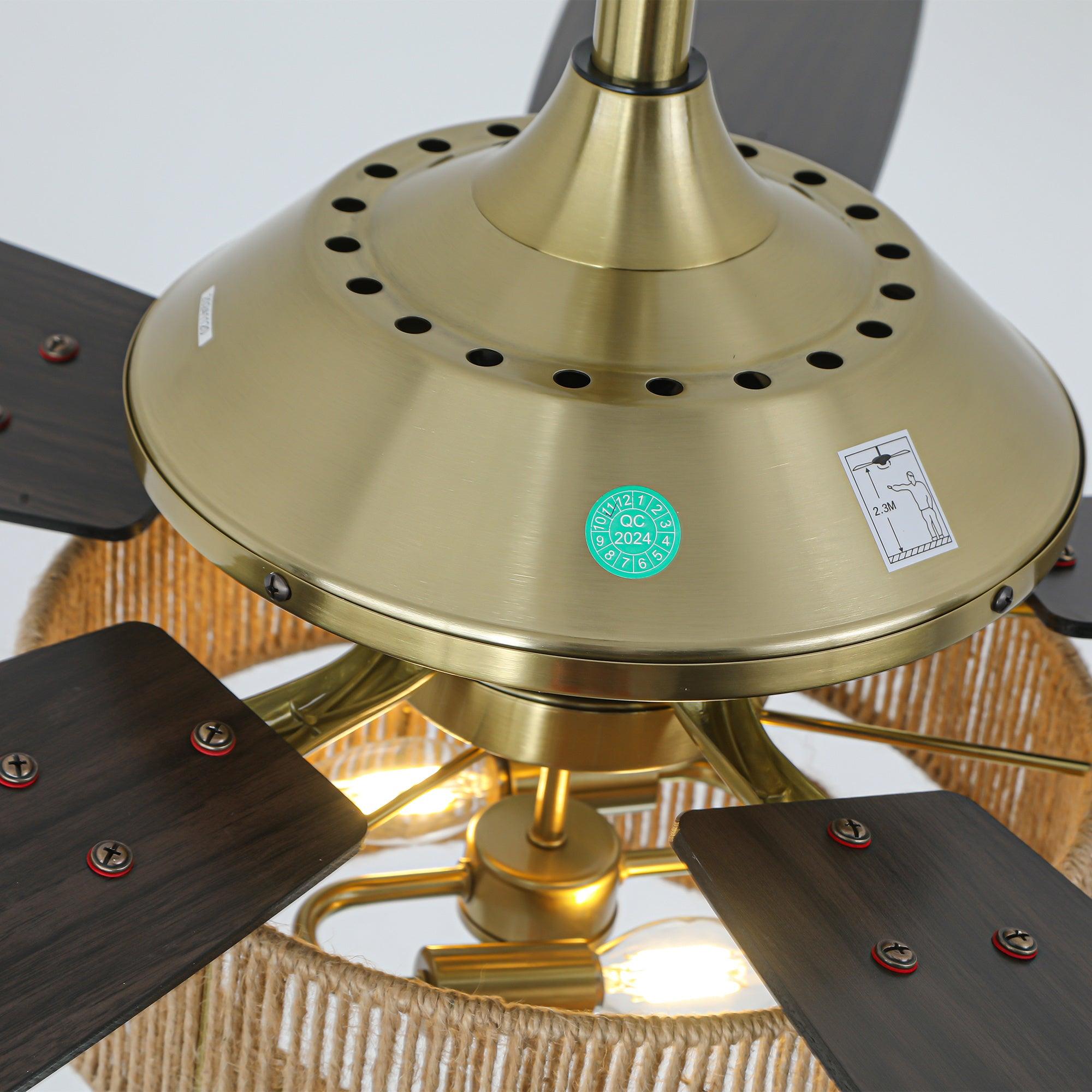 52 Inch Danube Farmhouse Style Ceiling Fan with DC Motor, Golden Downrod & Integrated Light Kit - Perfect for Living Rooms, Bedrooms, and Outdoor Covered Patios