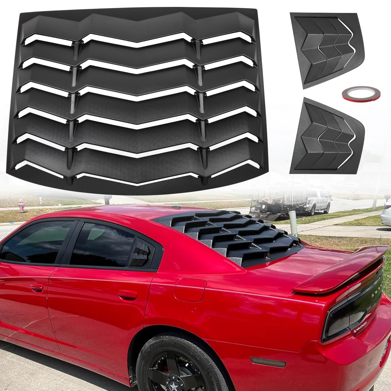 Rear & Side Window Louvers for 2011-2023 Dodge Charger SXT GT RT Scat Pack SRT Hellcat - Matte Black ABS Lamborghini Style Sun Shade - Perfect for Car Shows & Summer Sun Protection