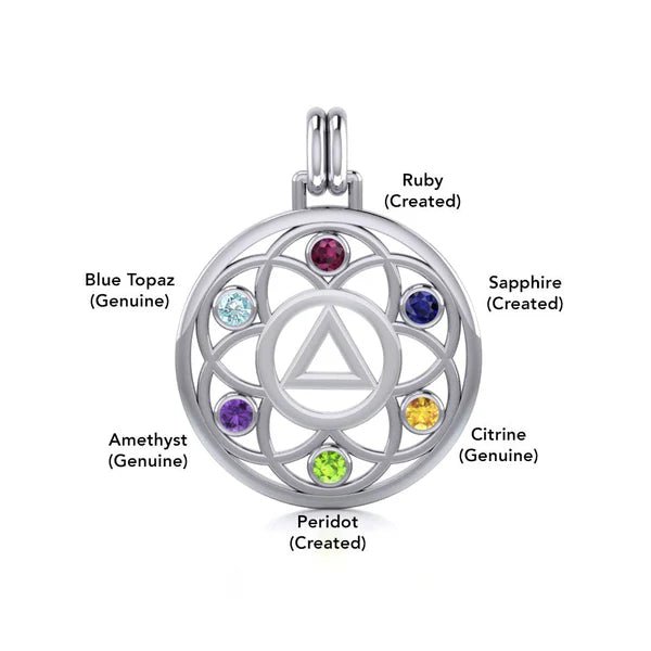 Flower of Life Sterling Silver Recovery Pendant with AA or NA Symbol & Genuine Gemstone - Spiritual Healing Jewelry for 12-Step Programs, Sobriety Gifts, and Meditation Accessories