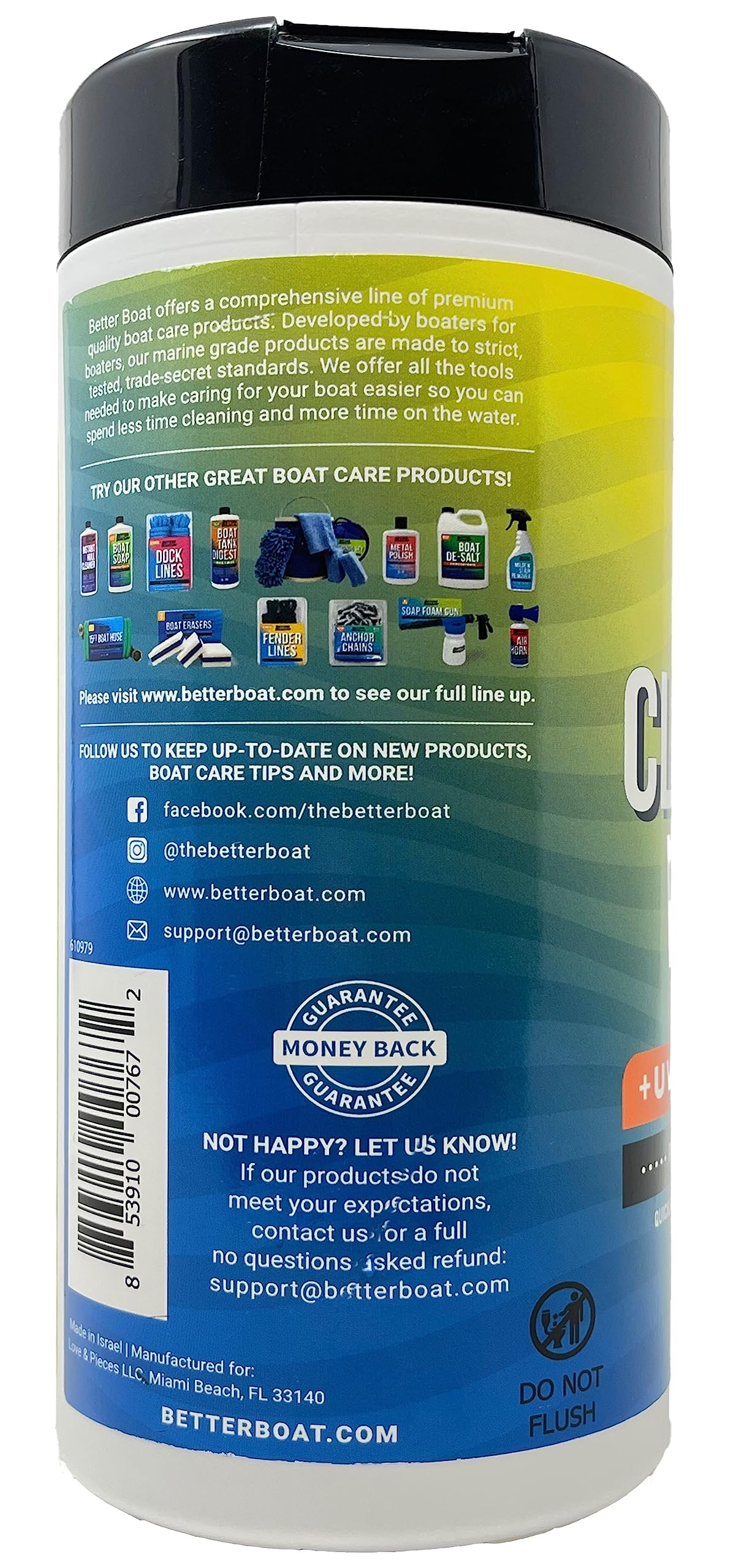 Premium Marine Vinyl Cleaner & Protectant Wipes with UV Protection - Safe for Boat Seats, Car Leather, Dashboard, Console & Interior/Exterior Surfaces | Ideal for Boating, RV & Automotive Care