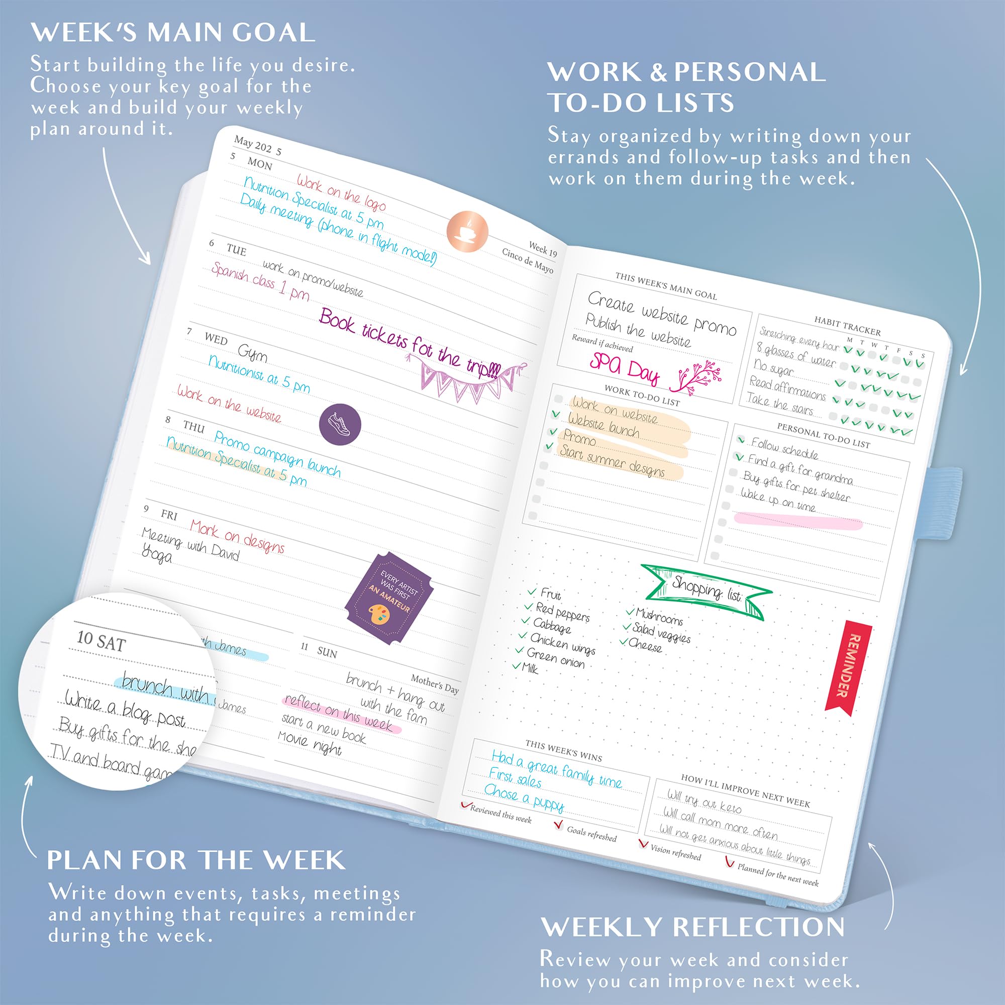Legend Planner Jan 2025 – Jan 2026: Dated Weekly & Monthly Goal Planner for Productivity & Happiness - A5 Hardcover Organizer Notebook & Journal (Periwinkle) - Perfect for Work, School, Personal Goals & Time Management