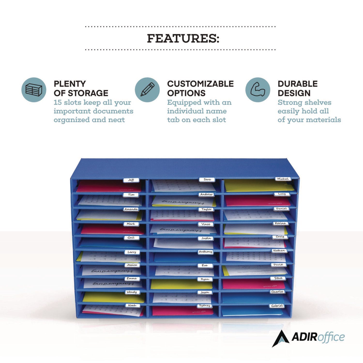 AdirOffice 30-Section Letter Size File Organizer - Classroom & Literature Storage - 32 x 13 x 21 Inches - Blue - Perfect for Teachers, Students & Office Organization
