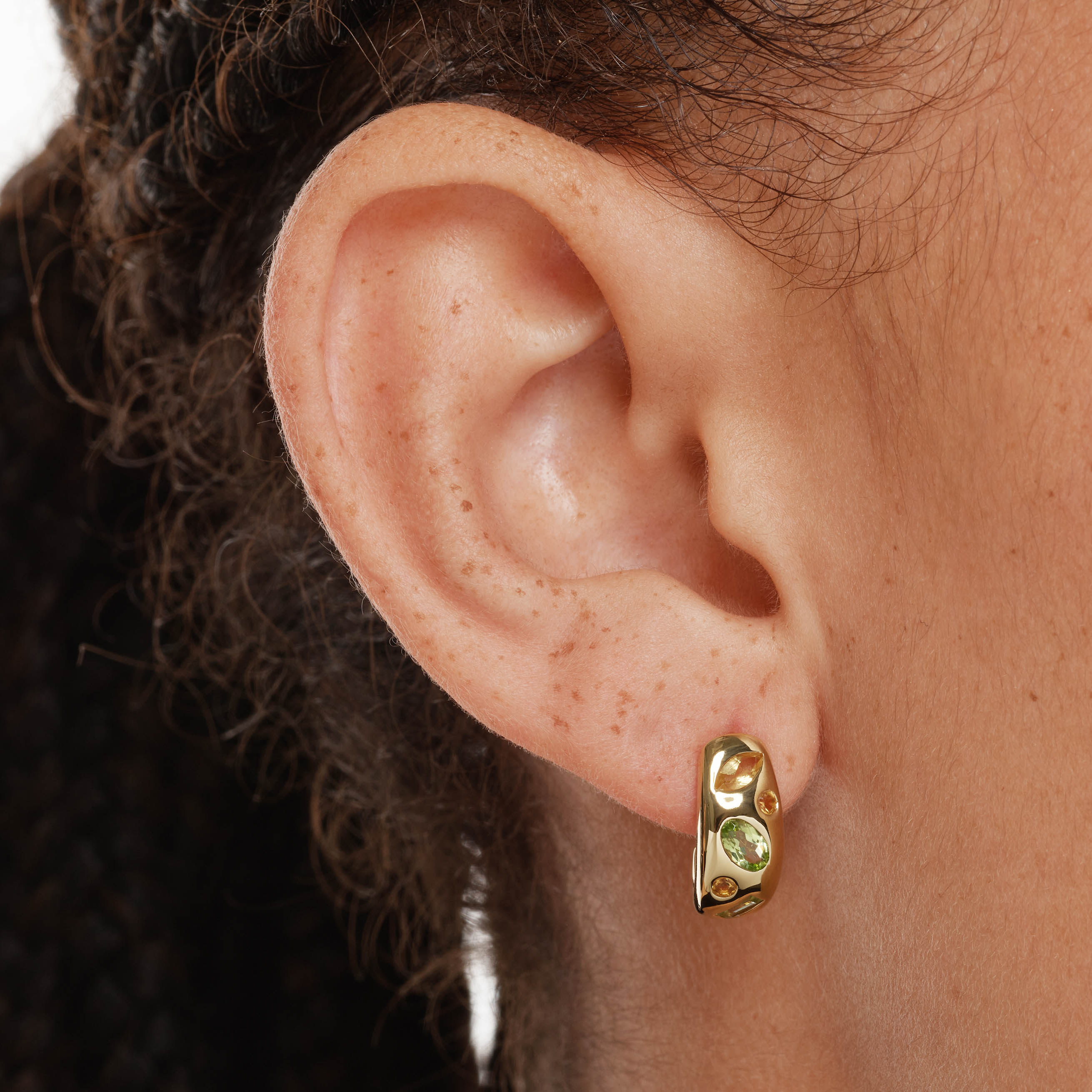 Peridot Multi Gemstone Gold Huggie Earrings for Women – Perfect for Parties, Weddings & Everyday Wear