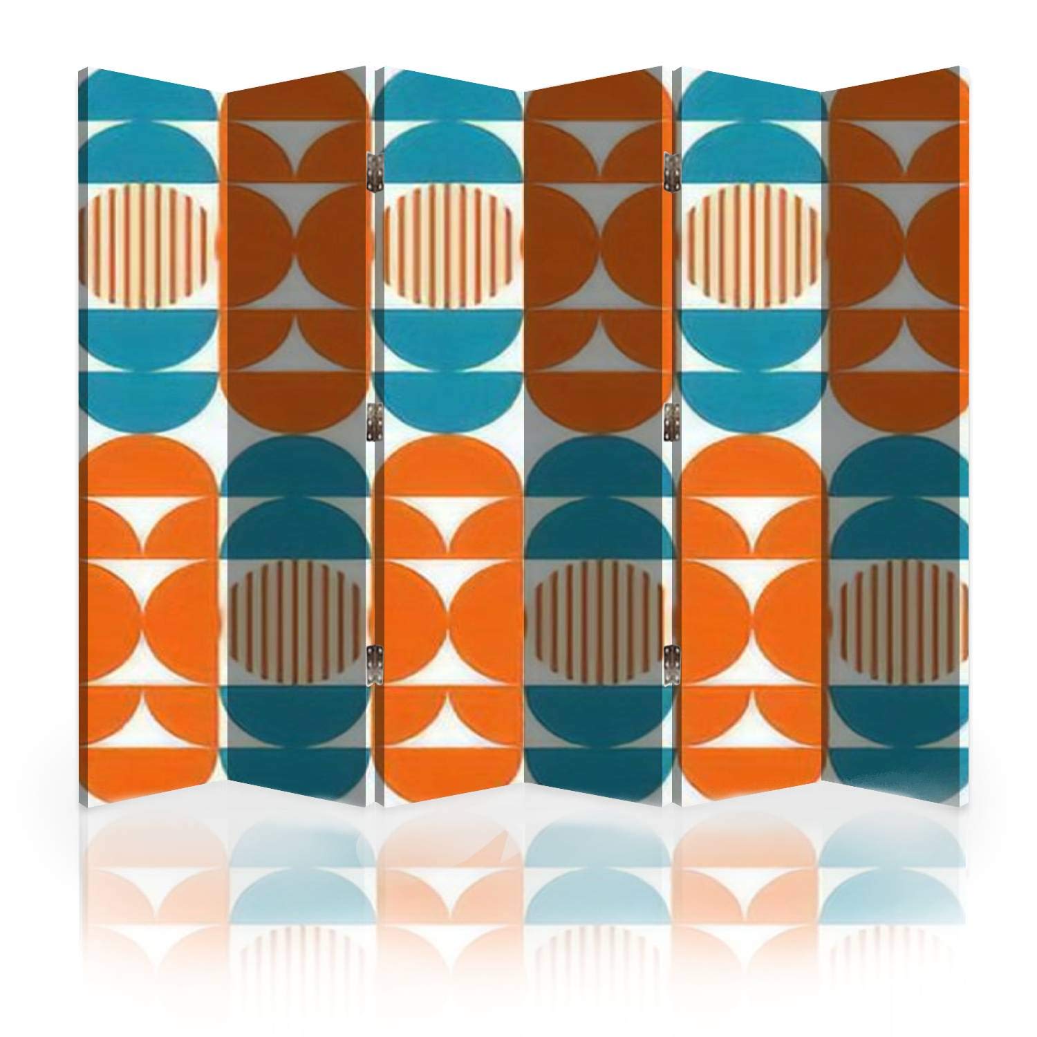 6 Panel Canvas Room Divider Screen - Abstract Geometric Pattern Mid-Century Modern & Bauhaus Style Folding Privacy Partition | Perfect for Living Rooms, Bedrooms, Offices & Studio Spaces