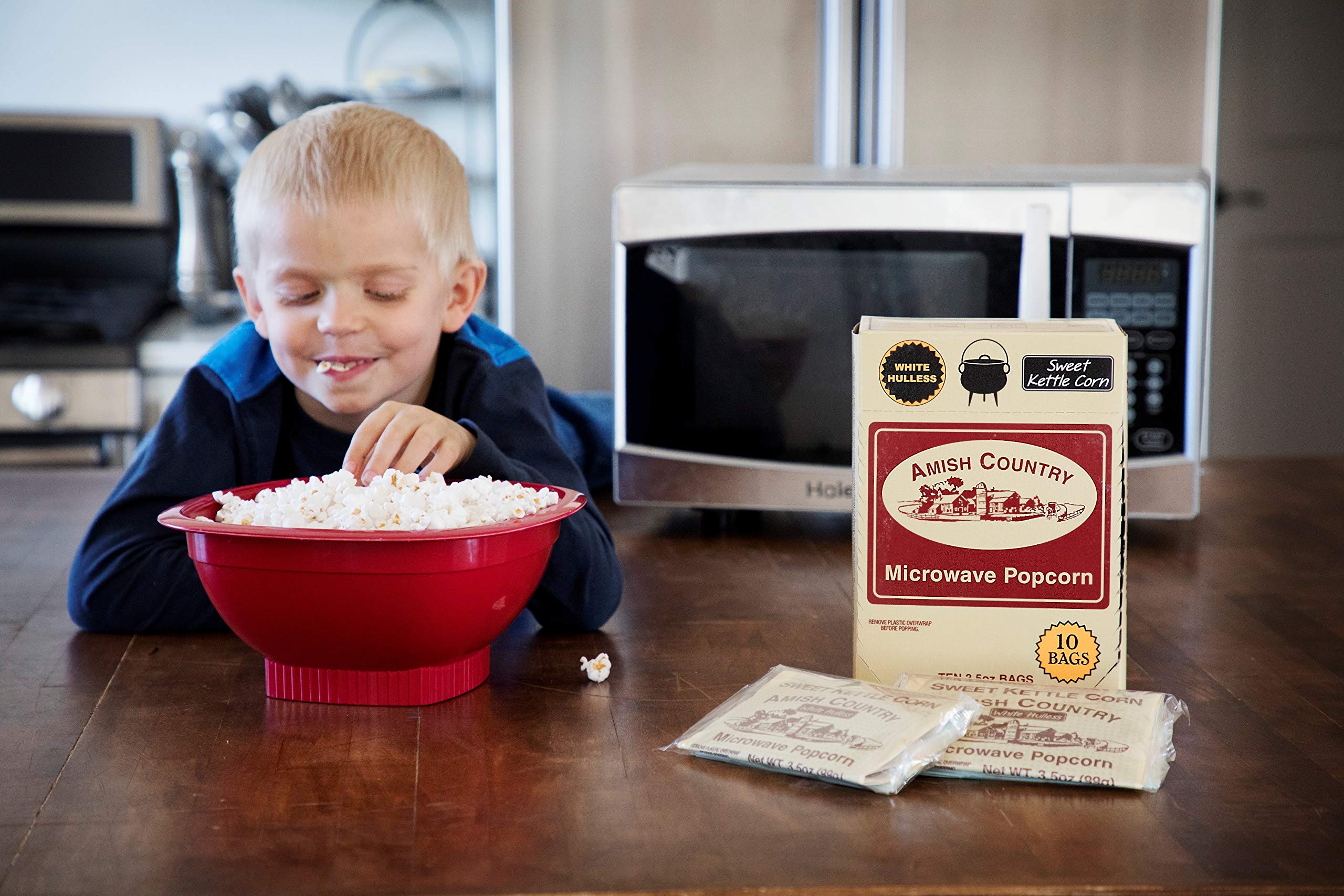 Amish Country Popcorn - Old Fashioned Microwave Popcorn, 10 Bags Sweet Kettle White Hulless - Non-GMO, Gluten Free, Kosher Certified - Perfect for Movie Nights, Snacking & Family Gatherings