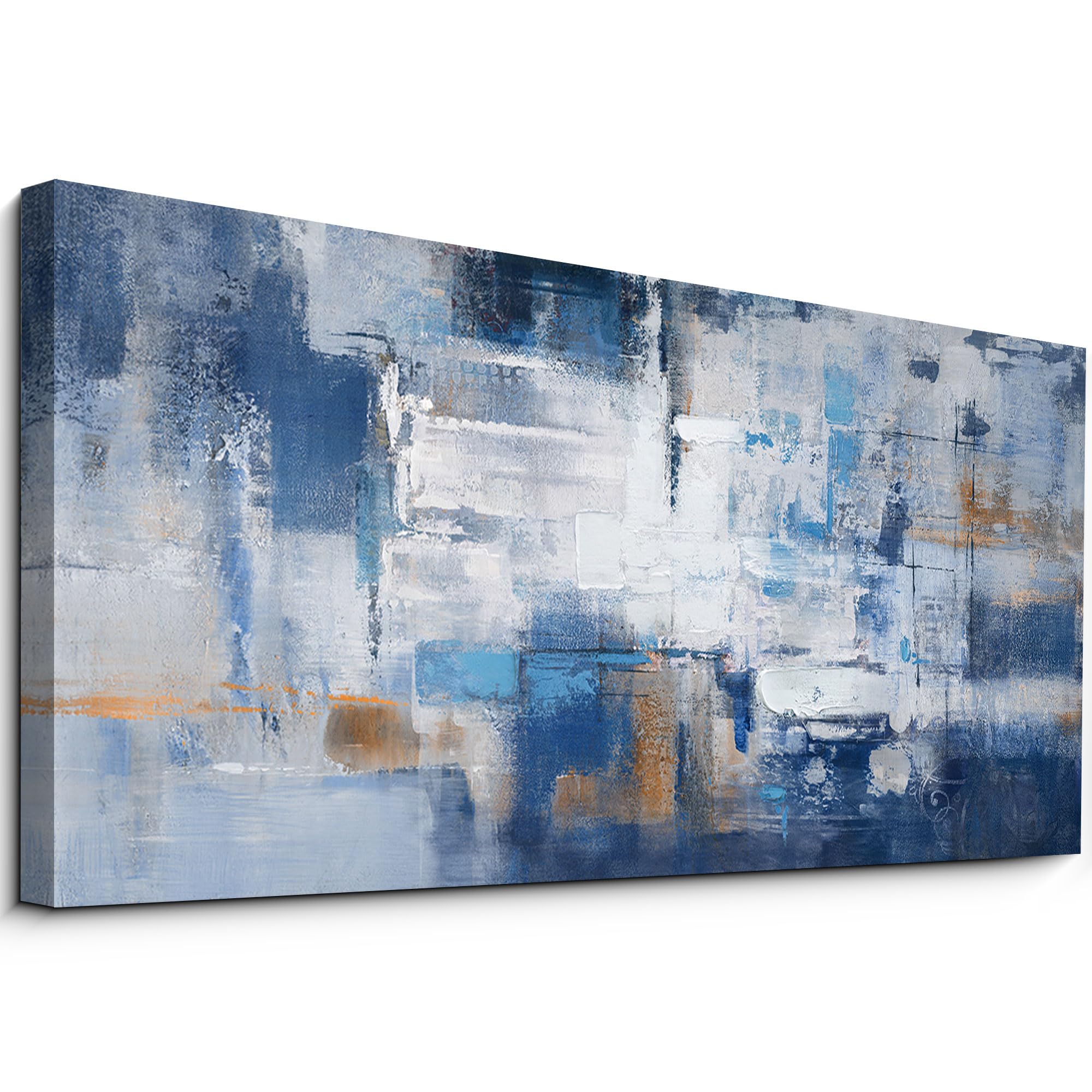 KLAKLA Abstract Blue and White Canvas Wall Art - Modern Large Painting for Living Room, Bedroom & Office Decor | Perfect for Home, Office & Gallery Spaces