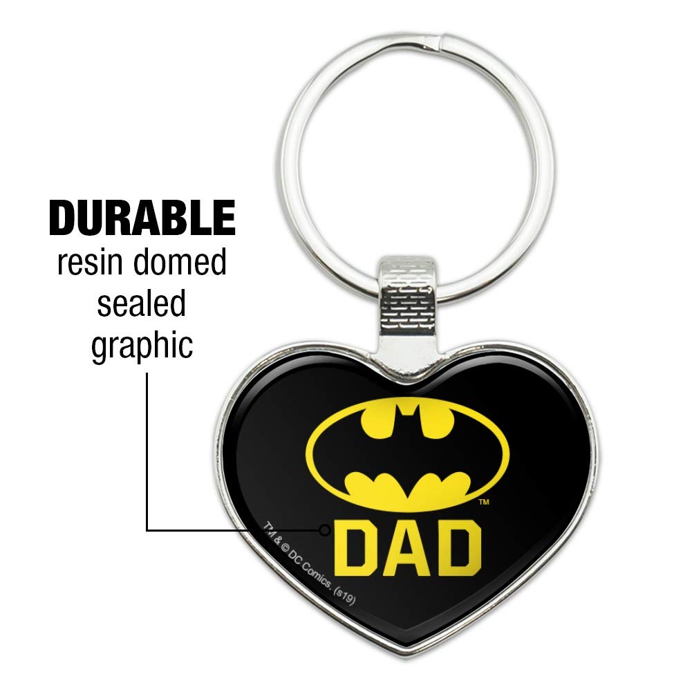 Batman Bat Dad Shield Logo Keychain - Heart Love Metal Key Ring for Keys, Gifts & Collectibles - Perfect for Batman Fans, Fathers Day & Superhero Enthusiasts