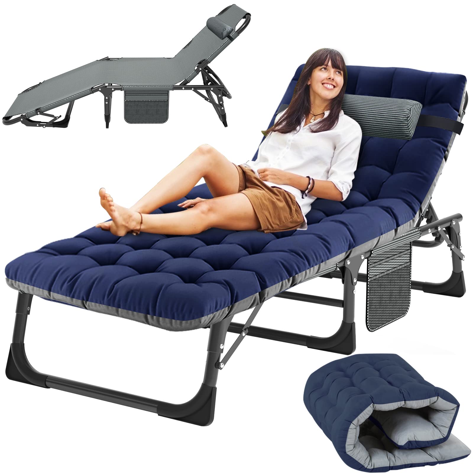 Slsy 5-Position Folding Chaise Lounge Chair for Adults - Portable Outdoor Sleeping Cot for Beach, Camping, Pool & Sun Tanning - Perfect for Relaxing in Backyard, Lawn or Patio