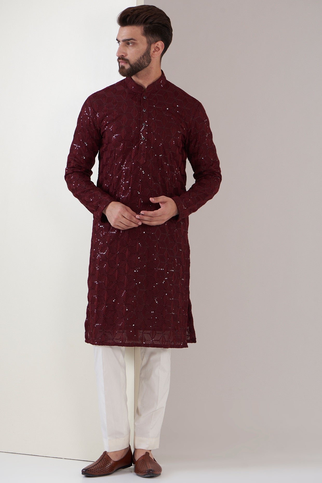Elegant Maroon Chikankari Kurta for Women – Handcrafted Indian Embroidered Tunic – Perfect for Festivals, Weddings & Casual Wear
