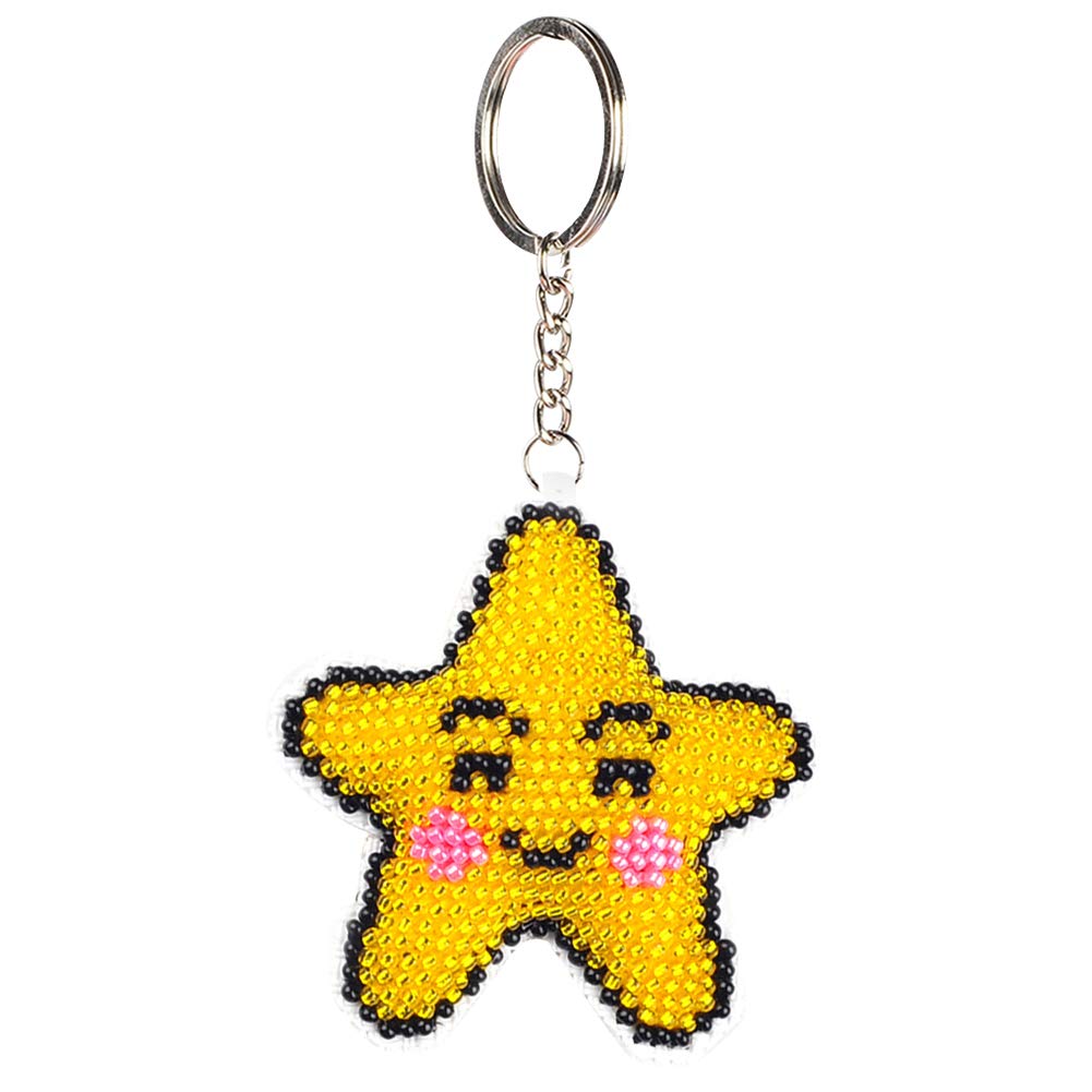 DIY Beaded Cross Stitch Keychain Kit - Handcrafted Christmas Ornaments & Gifts with Full Beaded Embroidery, Star Key Ring - Needlework Starter Kit for Kids & Adults - Perfect for Holiday Crafts, Party Favors & Personalized Gifts