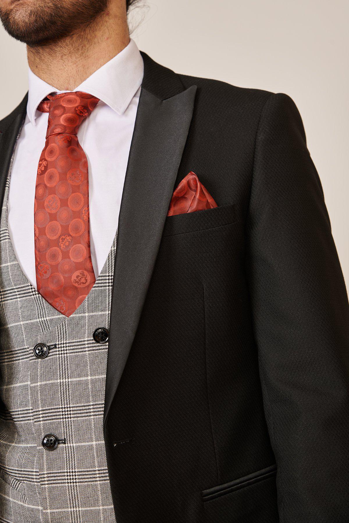 Dalton Black Tuxedo Lapel Suit with Ross Waistcoat - Premium Men's Formal Wear for Weddings, Prom & Black Tie Events