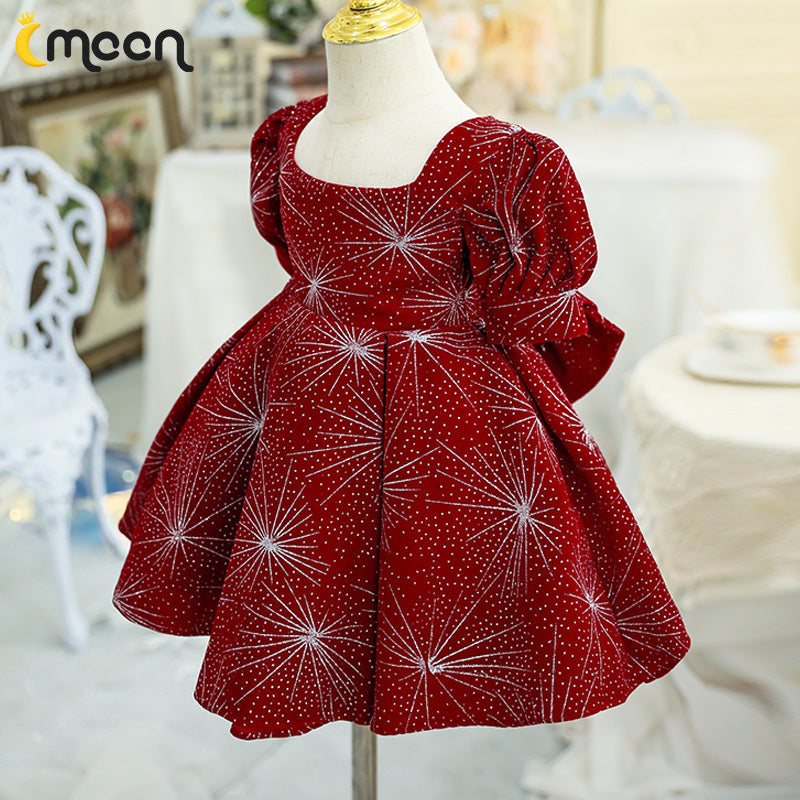 Burgundy Princess Tea Length Flower Girl Dress with Pleated Detail - Elegant Formal Wear for Weddings, Parties & Special Occasions