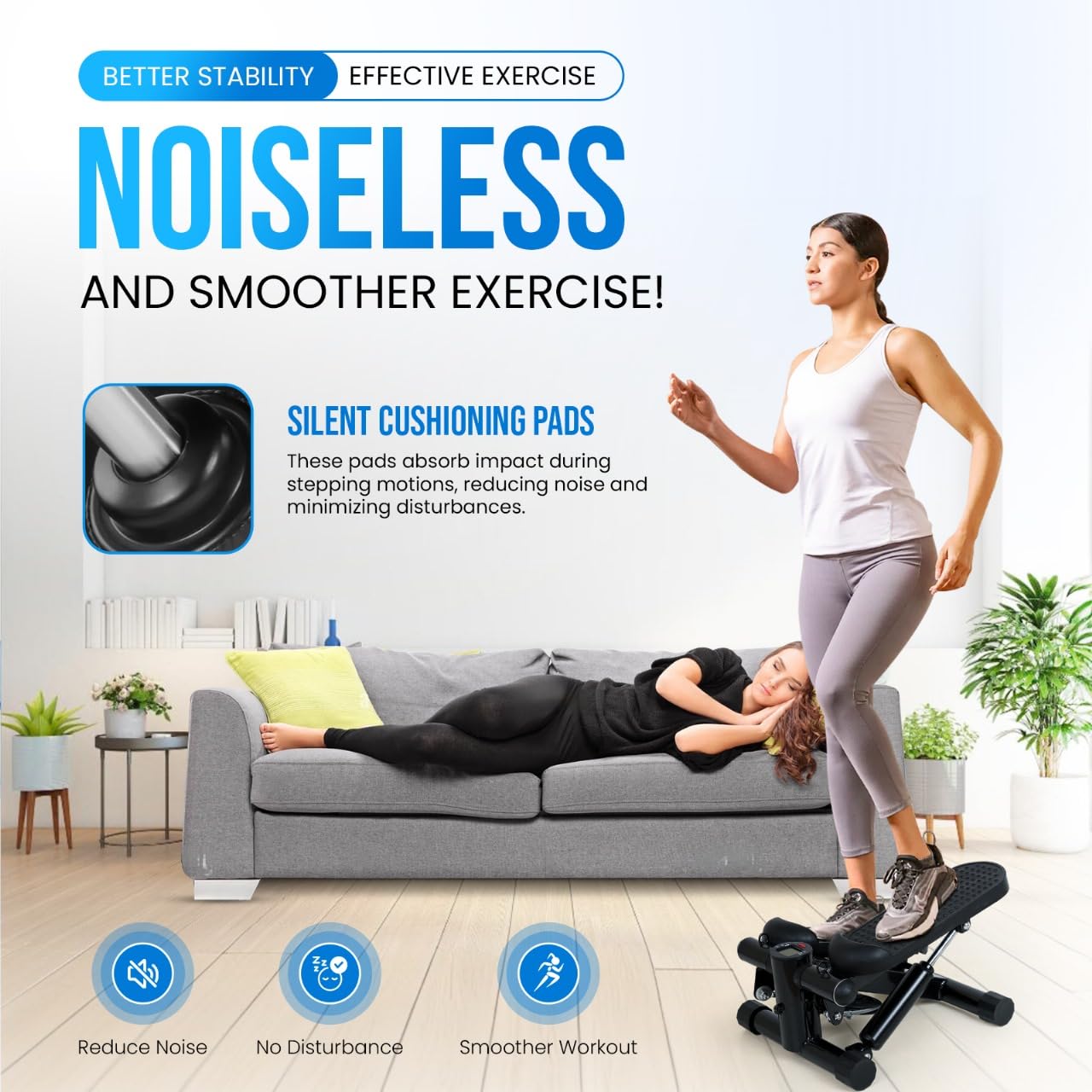 Best Mini Stepper with Resistance Bands for Home Workouts - Compact Stair Stepper Exercise Machine for Cardio & Toning | Perfect for Small Spaces, Office & Apartment Fitness