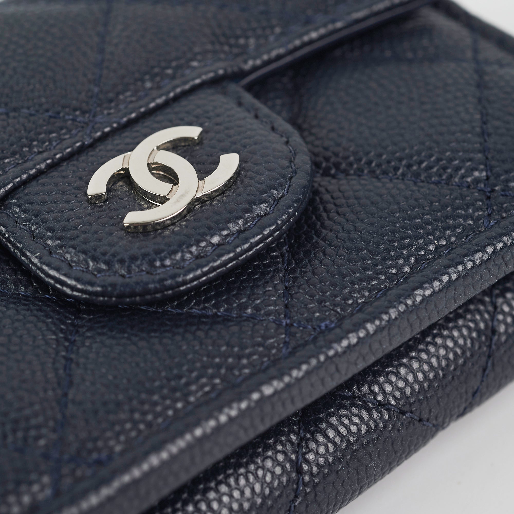 Chanel Caviar Leather Compact Wallet in Navy Blue - Perfect for Everyday Use & Luxury Gift Giving