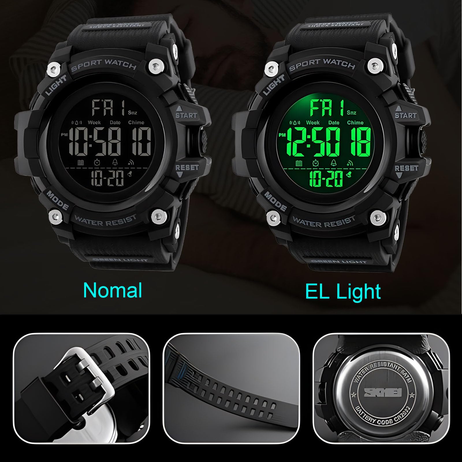 Gosasa Men's Sports Watch - Waterproof Digital LED Stopwatch with Countdown, 12/24 Hour Display, Multifunctional Wristwatch for Running, Swimming & Outdoor Activities