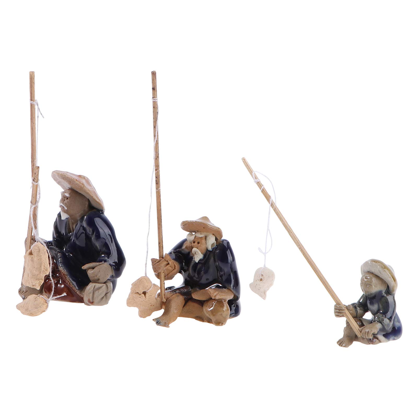 3pcs Miniature Fisherman Figurines - Fishing Garden Statue & Bonsai Ornament for Micro Landscape, Fish Tank, Sand & Car Decor | Perfect for Home, Office, Aquarium & Vehicle Interior Decoration