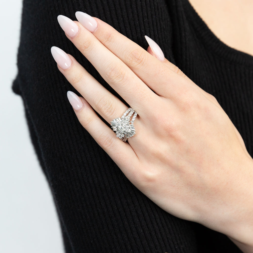 14K White Gold Diamond Ring with 2.00 Carat Marquise Cut Center Stone & Side Stones - Elegant Engagement, Wedding, or Anniversary Jewelry Gift