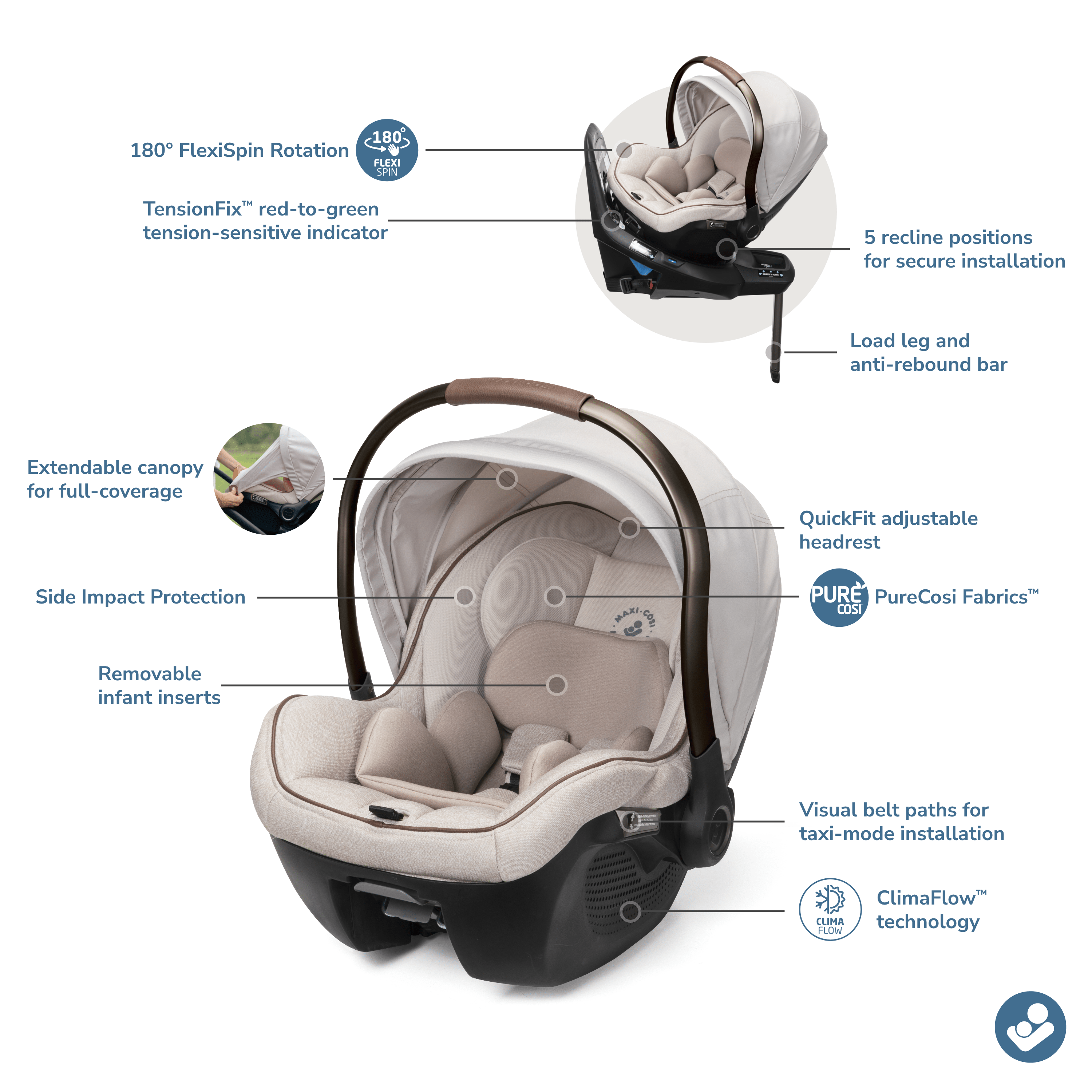 Maxi Cosi Peri 180° Rotating Infant Car Seat - Safe & Easy Convertible Baby Car Seat for Newborns to Toddlers | Perfect for Travel, Shopping & Family Outings