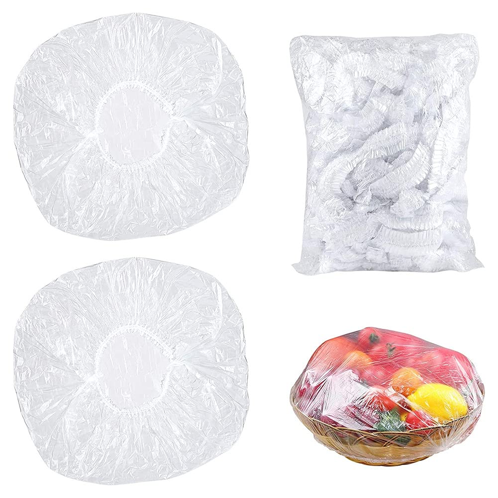 Ochine 100-Pack Elastic Food Storage Covers | Stretchable Bowl Covers with Elastic Edges | Reusable Plastic Food Wrap for Freshness | Perfect for Fruit Preservation, Meal Prep & Leftovers Storage | Ideal for Kitchen, Picnics & Party Food Display