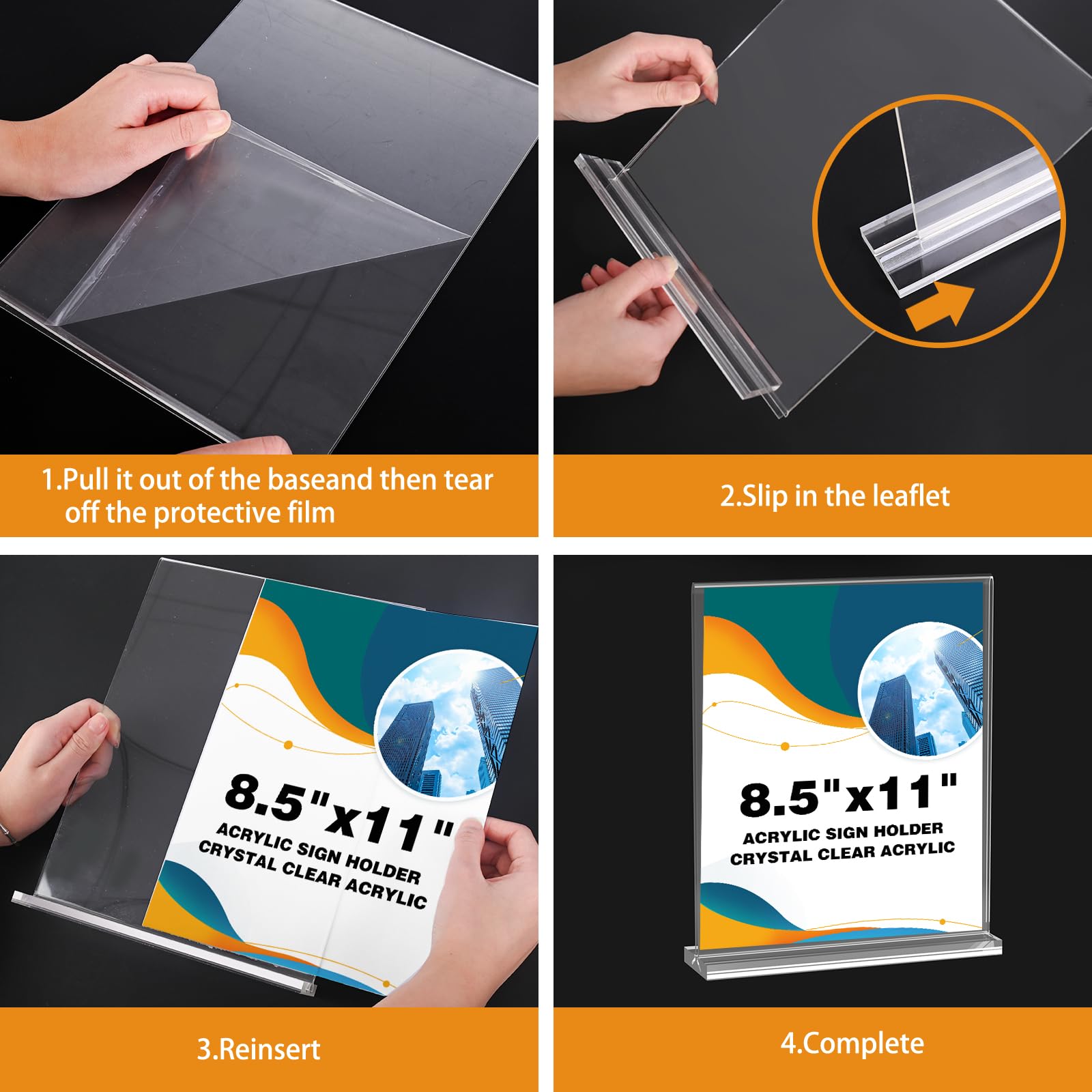 8.5 x 11 Clear Acrylic Table Sign Holder - Double Sided T-Shaped Flyer Display Stand for Pictures, Papers & Cards | Perfect for Mall, Office, Home, Store & Restaurant Decor