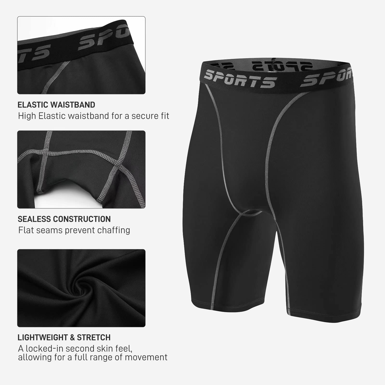 1 or 2 Pack Men's Compression Shorts - Cool Dry Athletic Underwear, Spandex Running Sport Shorts with Muscle Support - Ideal for Gym, Running, Cycling & Workouts