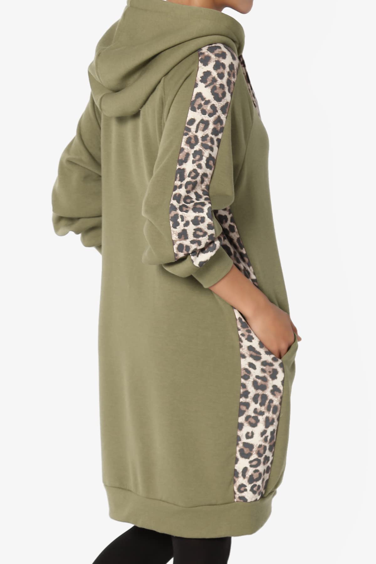 TheMogan Leopard Print Loose Fit Pocket Pullover Hoodie - Women's Long Tunic Sweatshirt for Casual Wear, Street Style & Loungewear