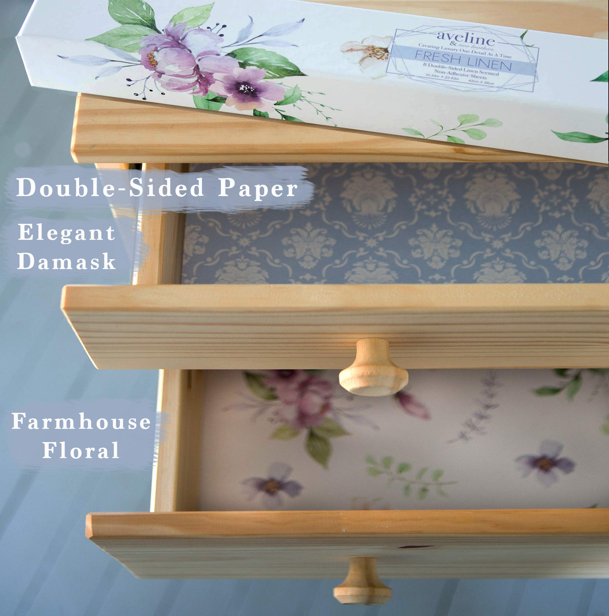 Premium Linen Scented Drawer Liners - 8 Non-Adhesive Shelf Liners with Double-Sided Patterns for Dressers, Cabinets & Closets | Ideal for Kitchen Shelves, Bathroom Storage & Wardrobe Organization