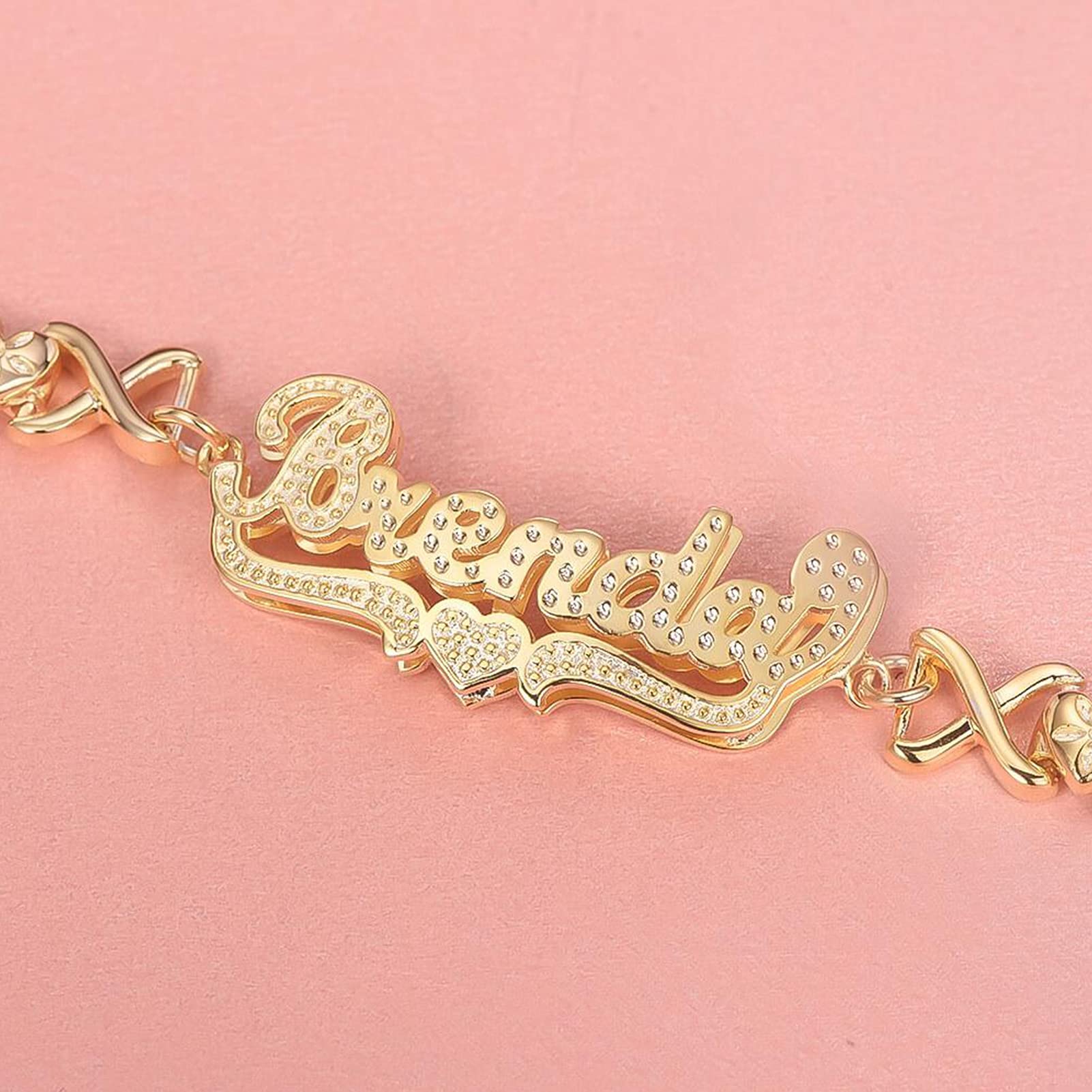 BlingSparkle Personalized Name Bracelet for Women - 18K Gold Plated Custom Charm Cuff Bracelet with Heart Nameplate - Engrave Any Words - Perfect Jewelry Gift for Teen Girls & Best Friends - Ideal for Birthdays, Anniversaries & Special Occasions