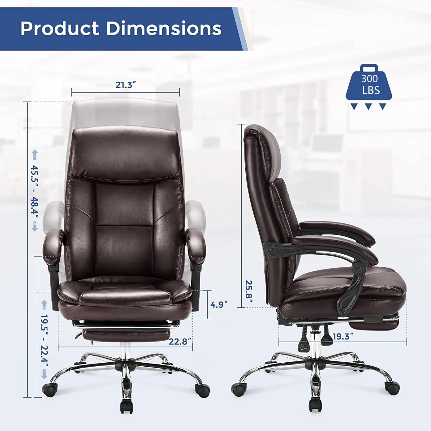 Premium Ergonomic Executive Office Chair - Big & Tall Leather Swivel Rolling Manager Chair with Adjustable High Back, Padded Armrests & Retractable Footrest - Perfect for Home Office, Gaming & Computer Workstations