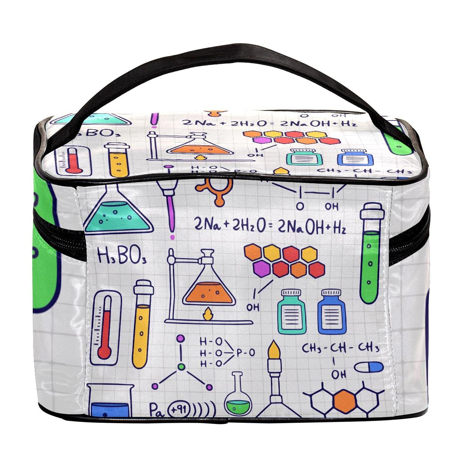 Hand Drawn Chemistry Pattern Travel Makeup Bag - Large Cosmetic Organizer with Zipper for Women & Girls - Perfect for Travel, Gym & Daily Essentials Storage