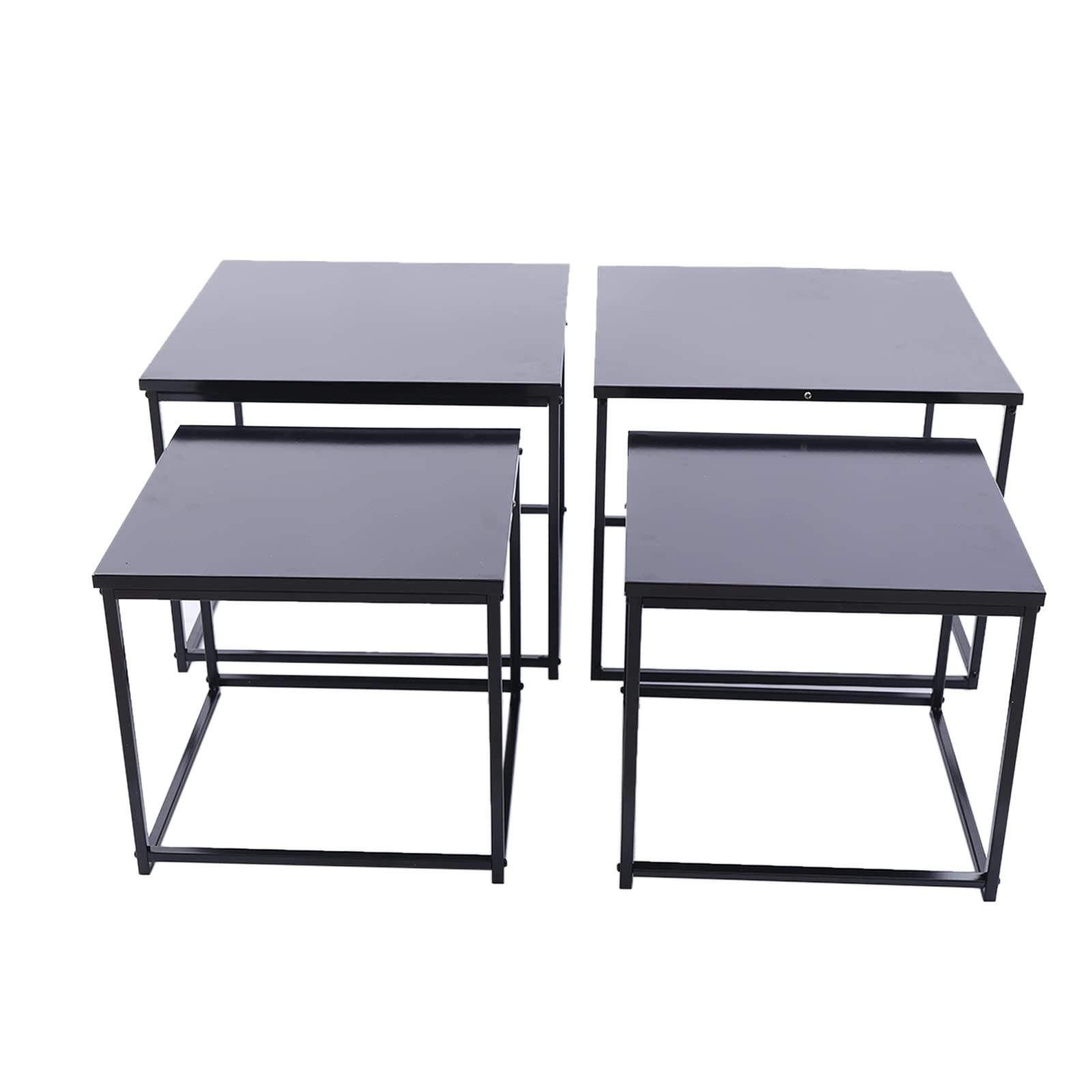 4PCS Modern Black Metal Frame Square Side Tables - Bedside End Table, Coffee Tray Table for Living Room, Bedroom, Bathroom, Balcony & Hallway - Perfect for Snacks, Drinks, Books & Home Decor