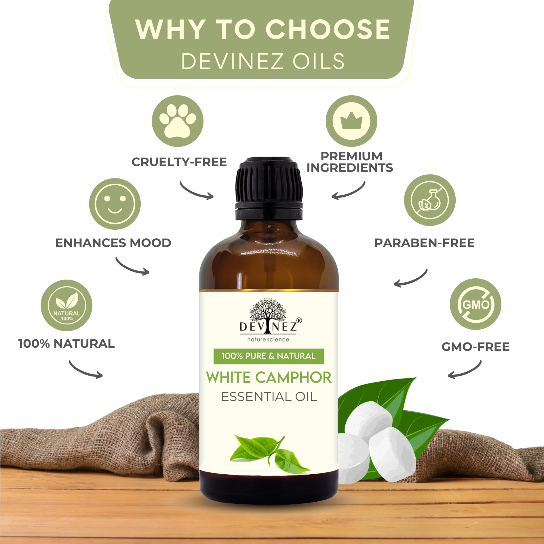 Pure White Camphor Essential Oil 30ml - 100% Natural Therapeutic Grade for Aromatherapy, Relaxation & Skin Care | Refreshing Scent for Diffusers, Massage & Home Fragrance