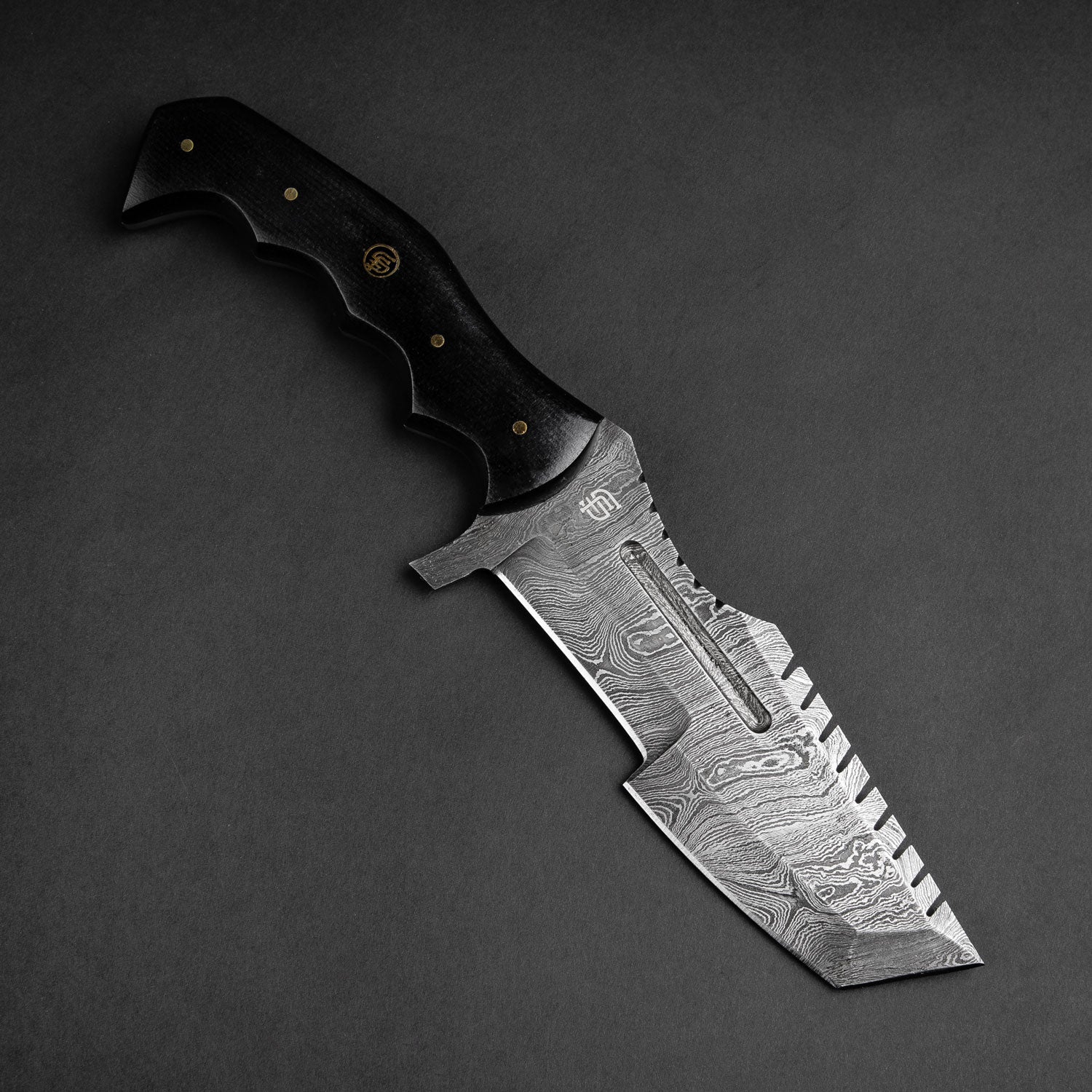 Handmade Damascus Steel Warrior Tanto Knife with Black Micarta Handle - Tactical Survival, Outdoor Camping, Bushcraft & Collection Display