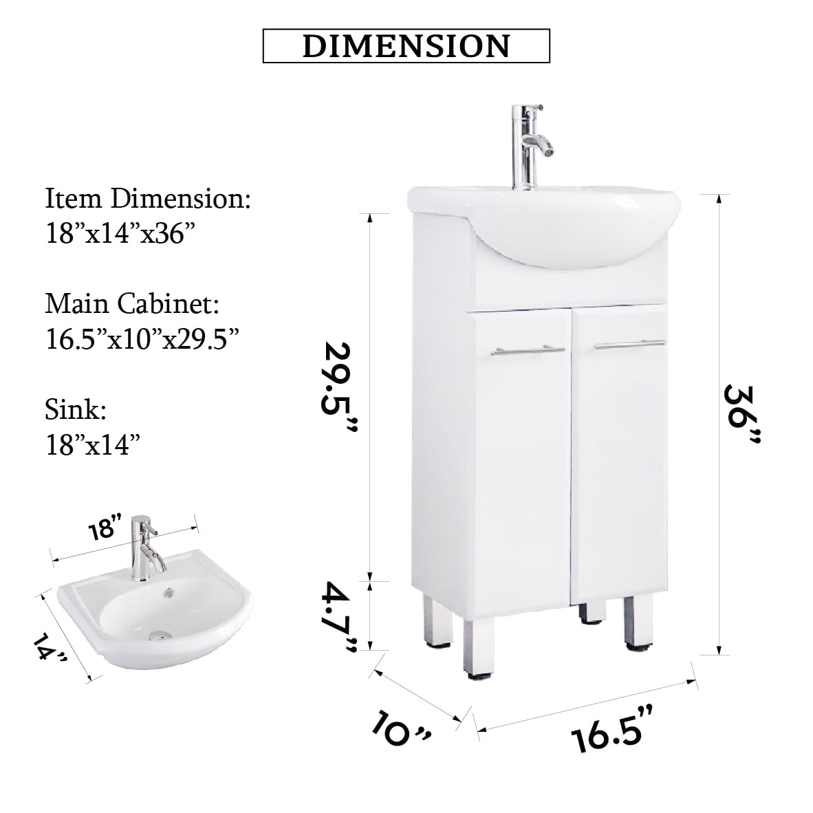 18 Inch Freestanding Bathroom Vanity with Ceramic Vessel Sink - Includes Mirror, Faucet & Drain (White) - Perfect for Modern Bathroom Renovation & Small Space Solutions