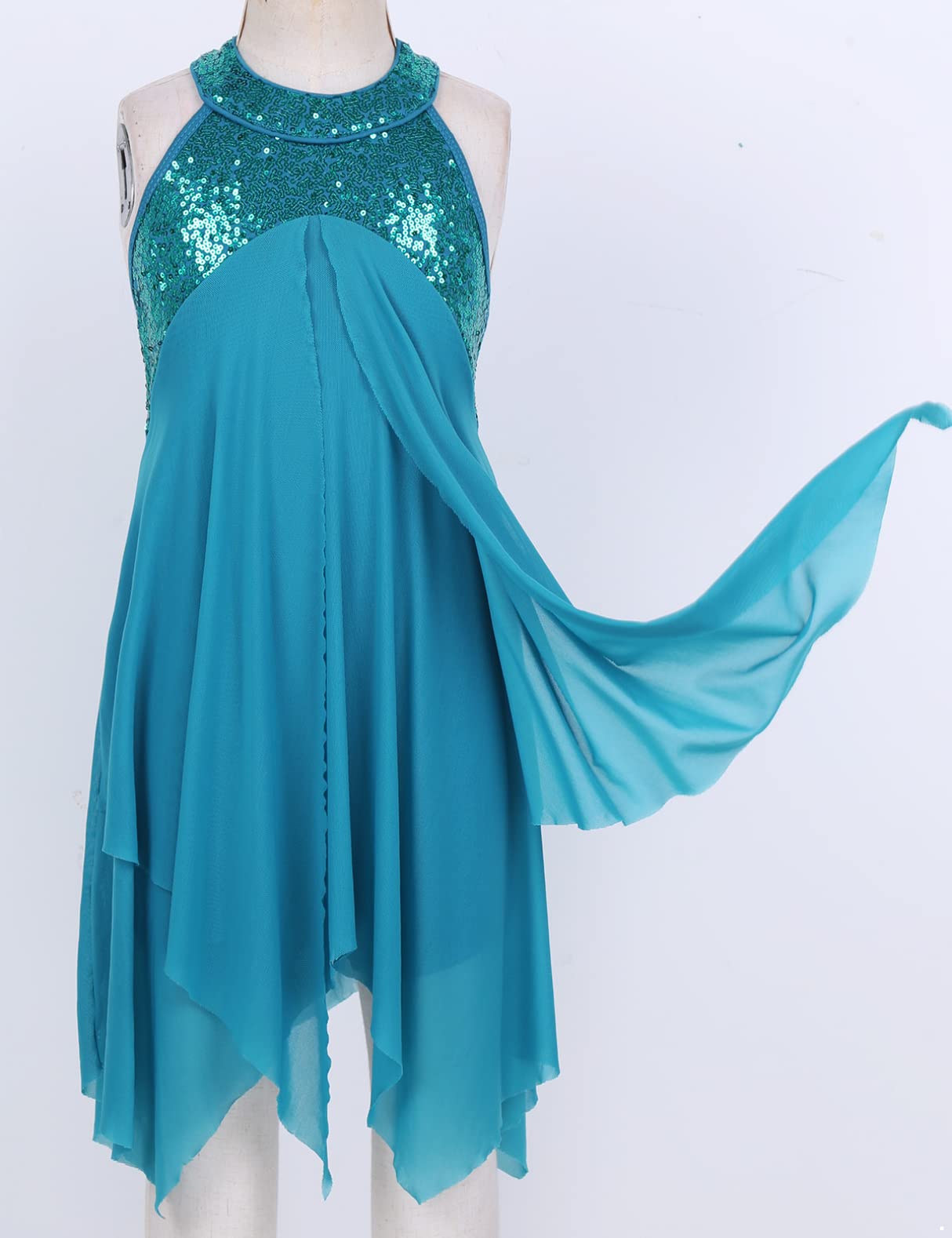 Girls Halter Neck Lyrical Dance Leotard with Sequins - Stretchable Modern Dancewear for Latin, Jazz & Ballet Performance | Perfect for Recitals, Competitions & Dance Classes