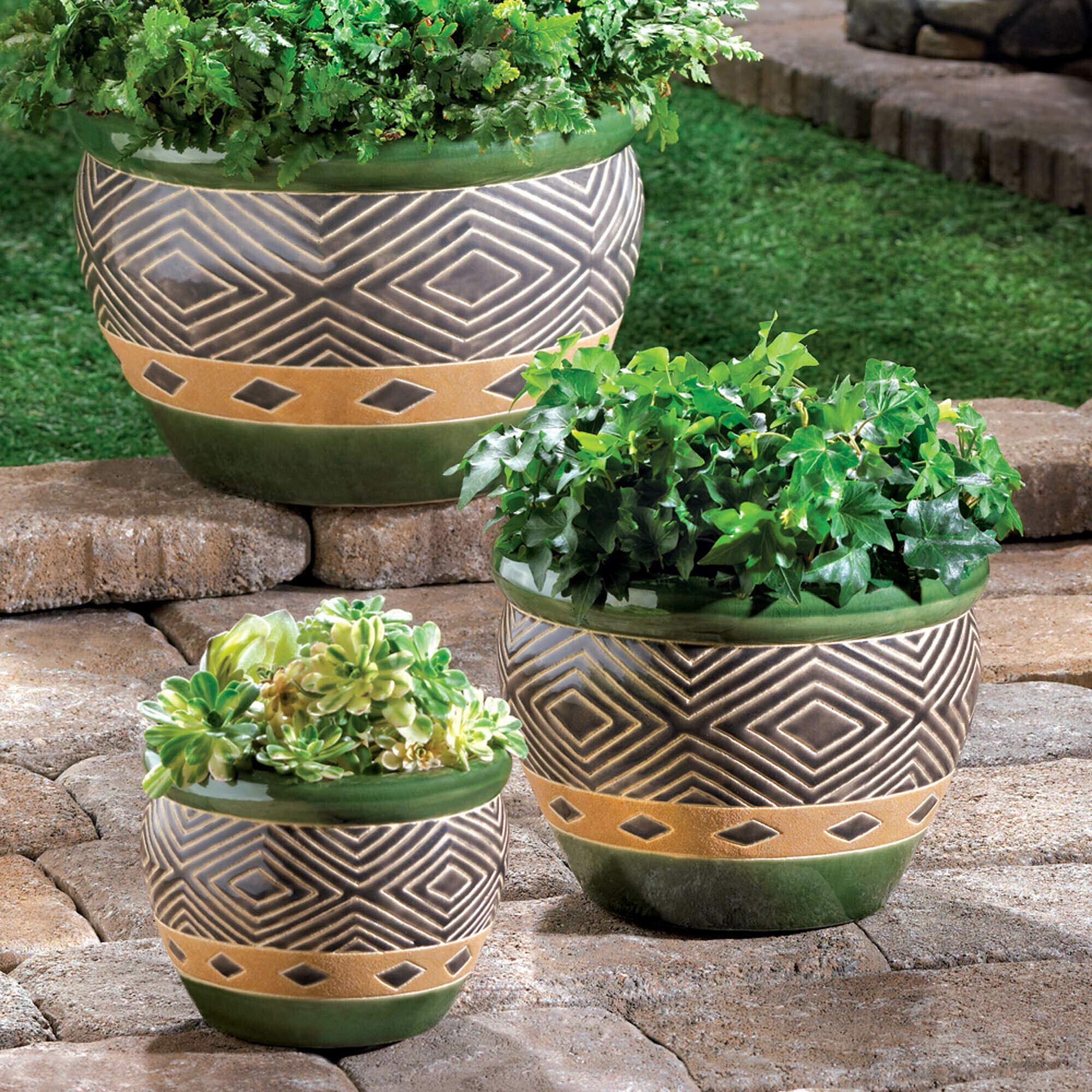 Premium Jade Planters Set of 3 - Ceramic Succulent Pots with Drainage Holes for Indoor Plants, Home & Office Decor - Perfect for Windowsills, Desks, and Gift Giving