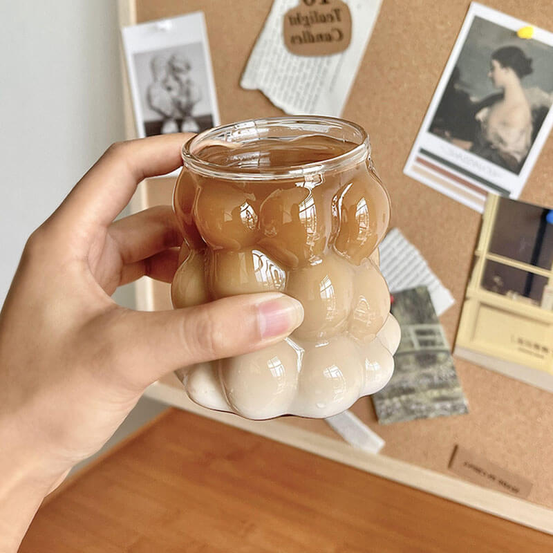 Premium Large Bubble Glass Cup - 16oz Insulated Tumbler with Lid & Straw - Perfect for Iced Coffee, Smoothies & Cold Drinks at Home, Office or Travel