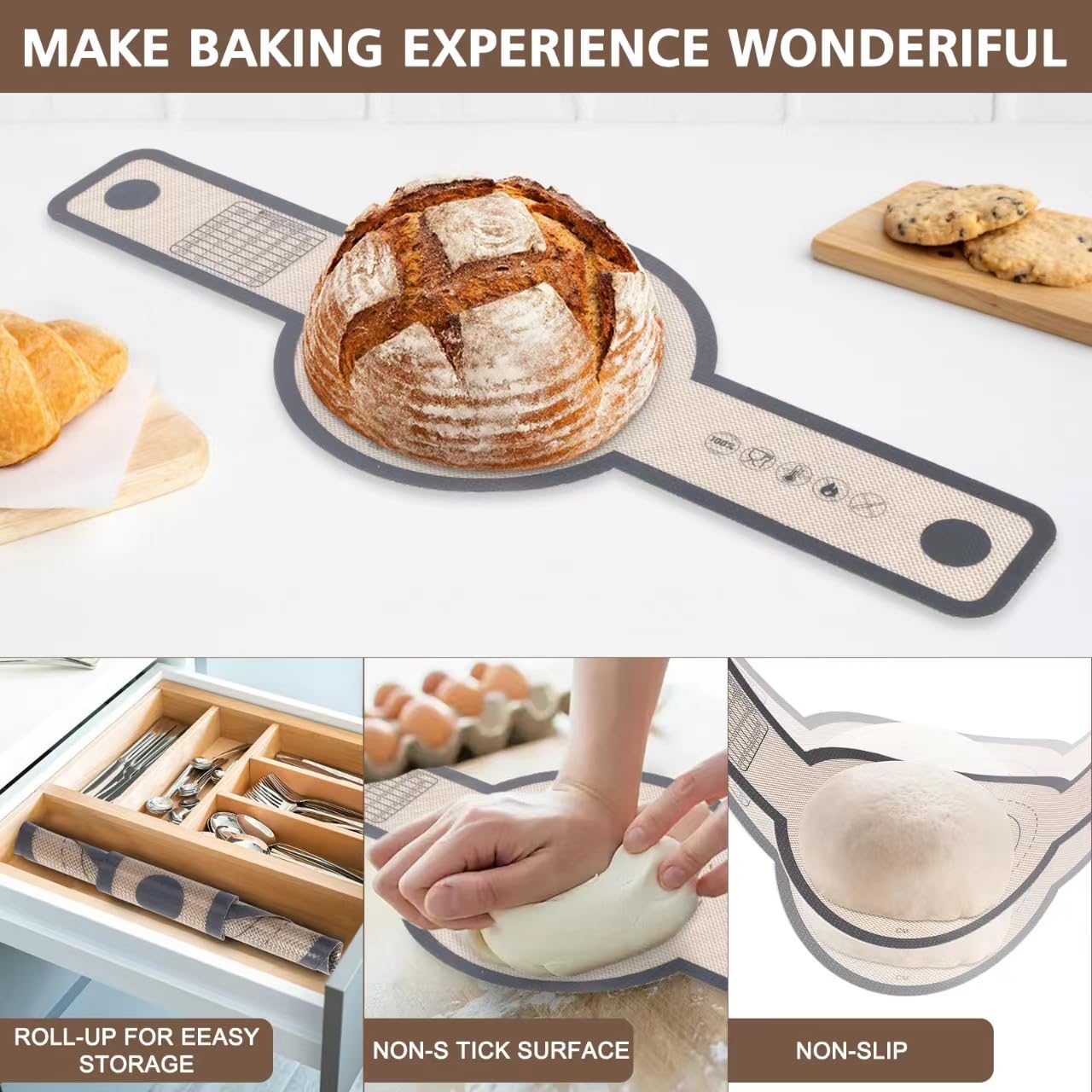 Non-Stick Silicone Bread Sling for Dutch Oven - 2 Pack Oval & Round Baking Mats with Extra Long Handles | Reusable, Easy Clean Bread Transfer Tool for Sourdough Baking | Perfect for Artisan Bread, Homemade Loaves & Dutch Oven Cooking