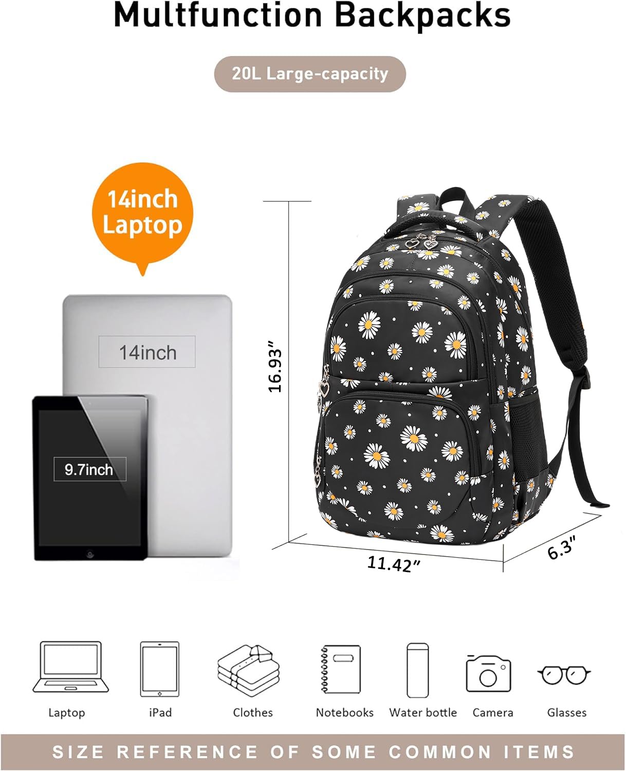 **Cute Daisy Print Girls Backpack for School - Lightweight Elementary Bookbag with Lunch Box & Pencil Case - Perfect for Kindergarten, Primary School & Travel**