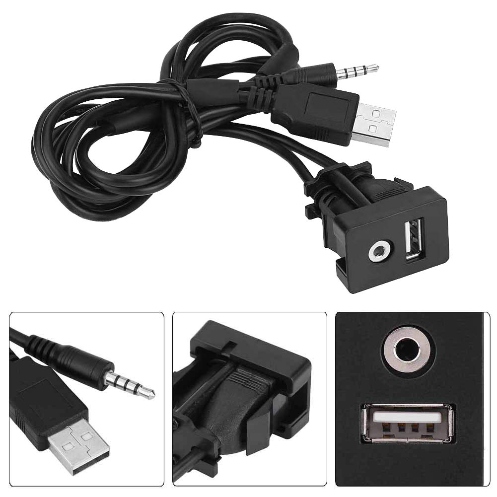 3.5mm AUX Extension Cable with USB Port - Car Audio Mounting Panel Jack for Seamless Music Playback | Perfect for Toyota, Honda, Ford & More Vehicles | Ideal for Dashboard Installation & Enhanced In-Car Entertainment