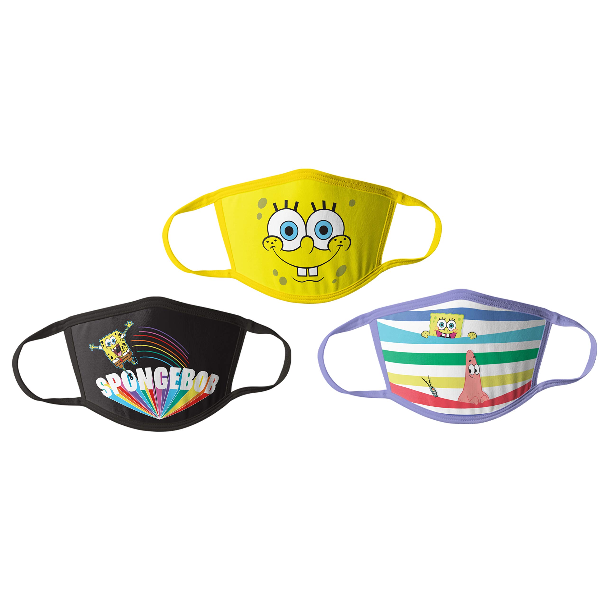 SpongeBob SquarePants Kids Face Masks 3-Pack - Reusable, Washable, Breathable Fabric for School, Travel & Daily Protection - Cartoon Character Design for Boys & Girls