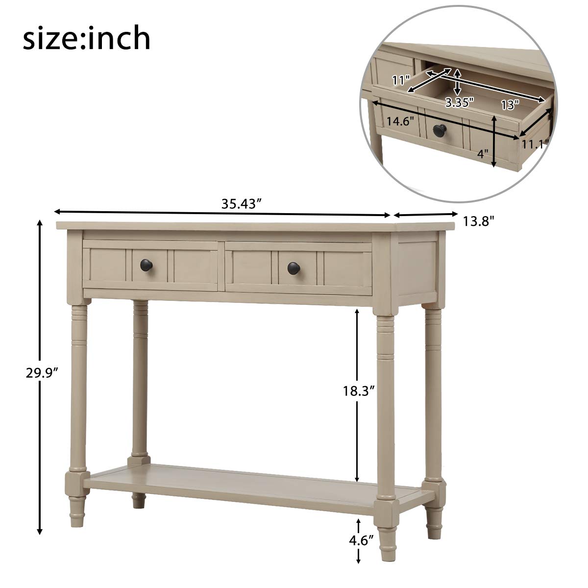 HOUAGI Narrow Console Table with 2 Drawers & Bottom Shelf - Daisy Series Sofa Table for Entryway, Hallway & Living Room - Easy Assembly Antique Gray - Perfect for Small Spaces & Home Decor
