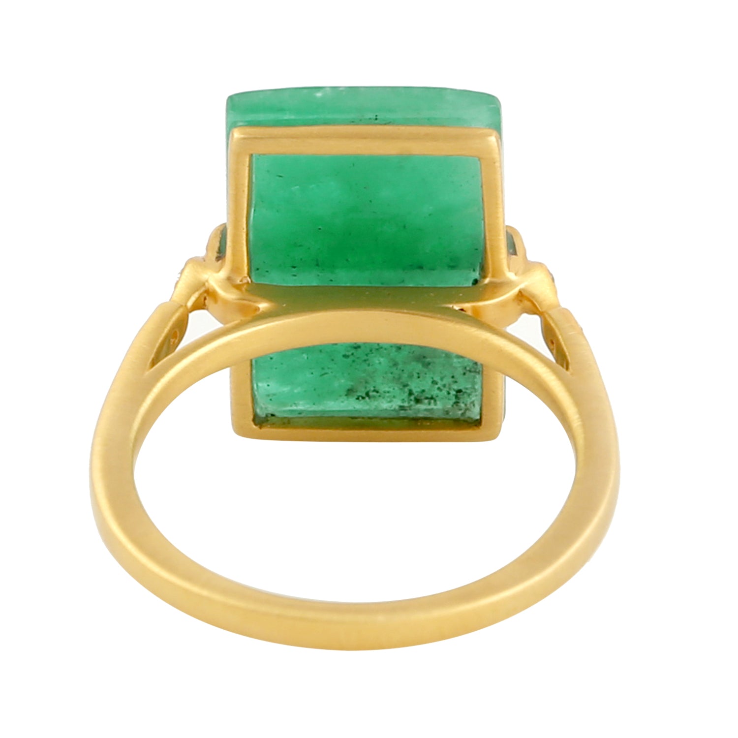 18K Yellow Gold Carved Emerald Gemstone Pave Diamond Designer Ring for Women | Elegant Jewelry Gift for Anniversary, Engagement & Special Occasions
