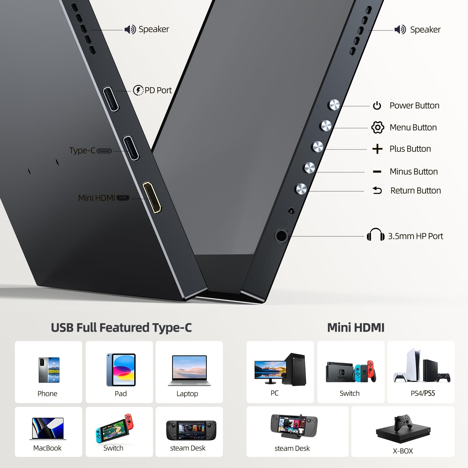 UPERFECT 14 Zoll Tragbarer Touchscreen Monitor, 1920×1080 FHD IPS Ultra-Dünner Zweitbildschirm für Laptop, Smartphone & Spielkonsole, VESA-Montage, Ideal für Büro, Gaming & Unterwegs