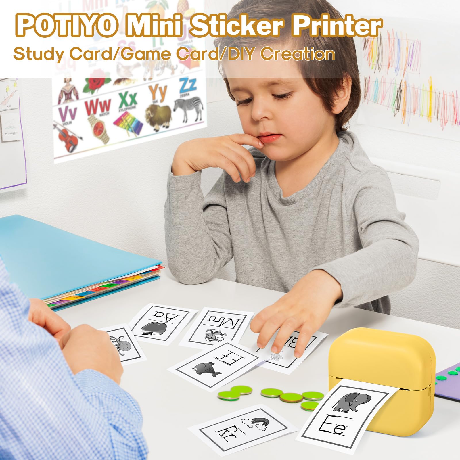 Mini Sticker Printer - Inkless Bluetooth Thermal Printer for Photos, Journals & DIY Projects | Compatible with iOS/Android | Includes 6 Paper Rolls (Yellow) | Perfect for Scrapbooking, Planner Decoration & School Notes
