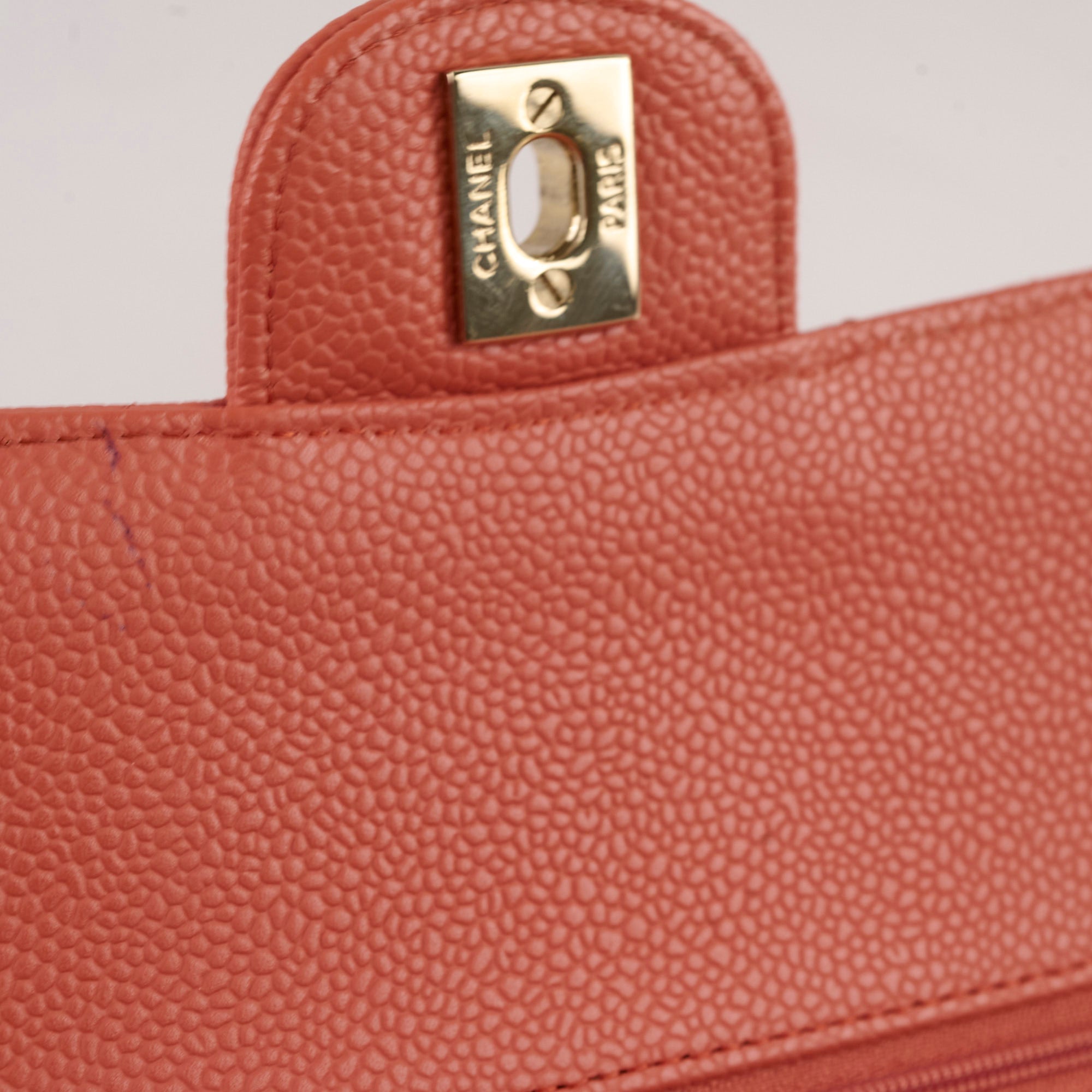 Chanel Medium/Large 24k Gold Plated Caviar Classic Flap Bag in Salmon Pink - Luxury Handbag for Women, Perfect for Parties, Weddings & Special Occasions