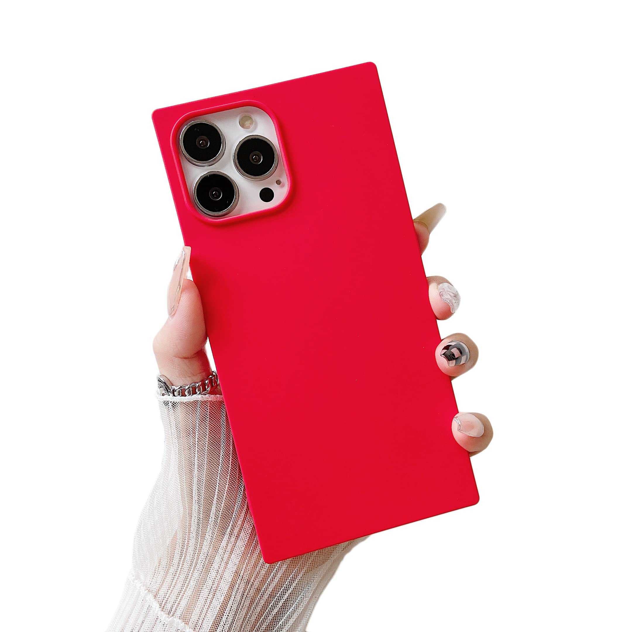 Premium Square Silicone Case for iPhone 13 Pro Max - Slim, Lightweight & Matte Finish with Silky Soft Touch - Microfiber Lining Luxury Cover (Red) - Perfect for Everyday Protection and Stylish Look