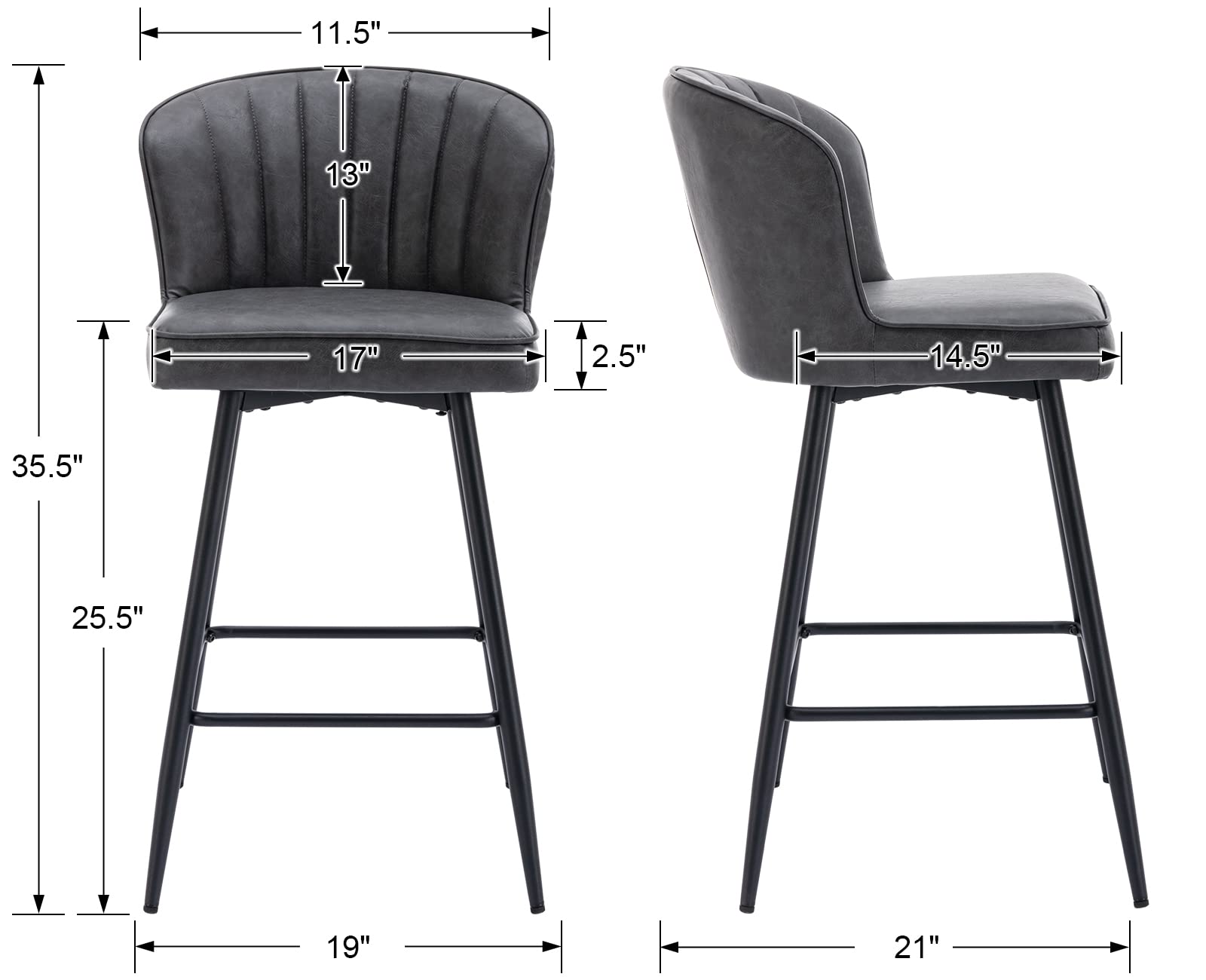 EALSON 26 Inch Counter Height Bar Stools Set of 4 - Modern Leather Bar Chairs with Backrest & Metal Footrest - Upholstered Kitchen Island Stools for Home Bar, Dining Room & Breakfast Nook - Grey - Perfect for Entertaining, Casual Dining & Kitchen Counter Seating